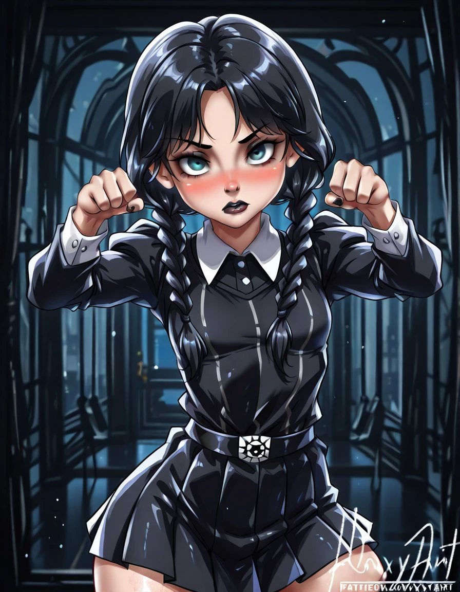 1girl, wednesday addams, cute pose, foxyart, <lora:FoxyArt:1>