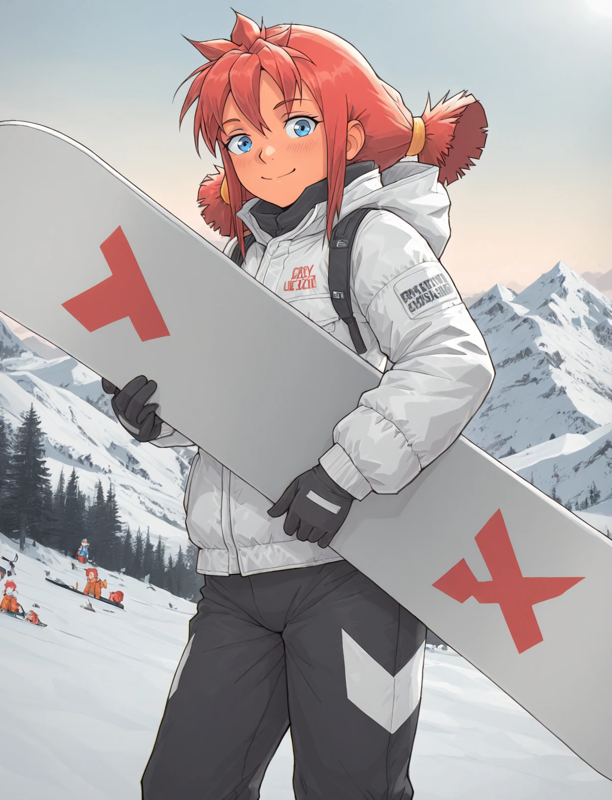masterpiece, best quality, amazing quality, very aesthetic, absurdres, snow mountains, ski slope, sky
1girl, holding gray snowboard, , baggy clothes, winter jacket, gloves
<lora:LeonzoIll-000002:1> leonzo_ill
<lora:Ulyana_illustriousXL_V1:1> us, blue eyes, low twintails, red hair, smile