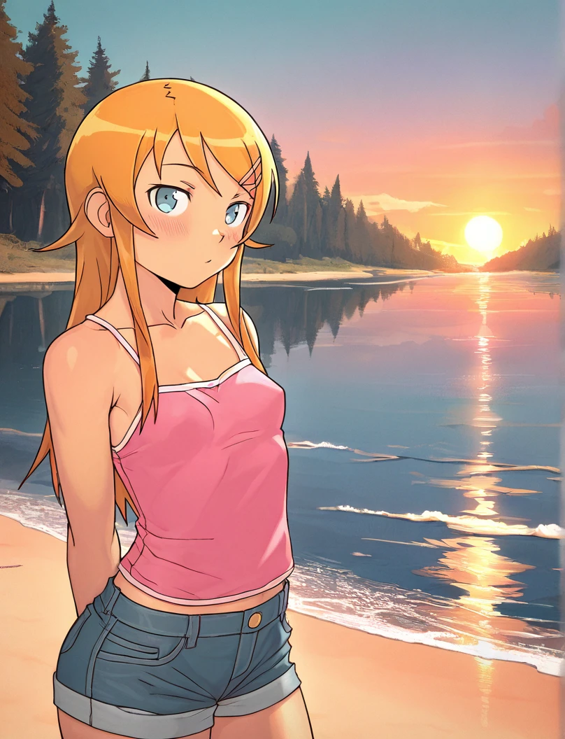 masterpiece, best quality, amazing quality, very aesthetic, absurdres, forest, beach, trees, lake, sky, sunset, wide angle
1girl, looking at viewer, pink camisole, blue denim shorts, hands behind back
<lora:LeonzoIll-000002:1> leonzo_ill, kousaka kirino