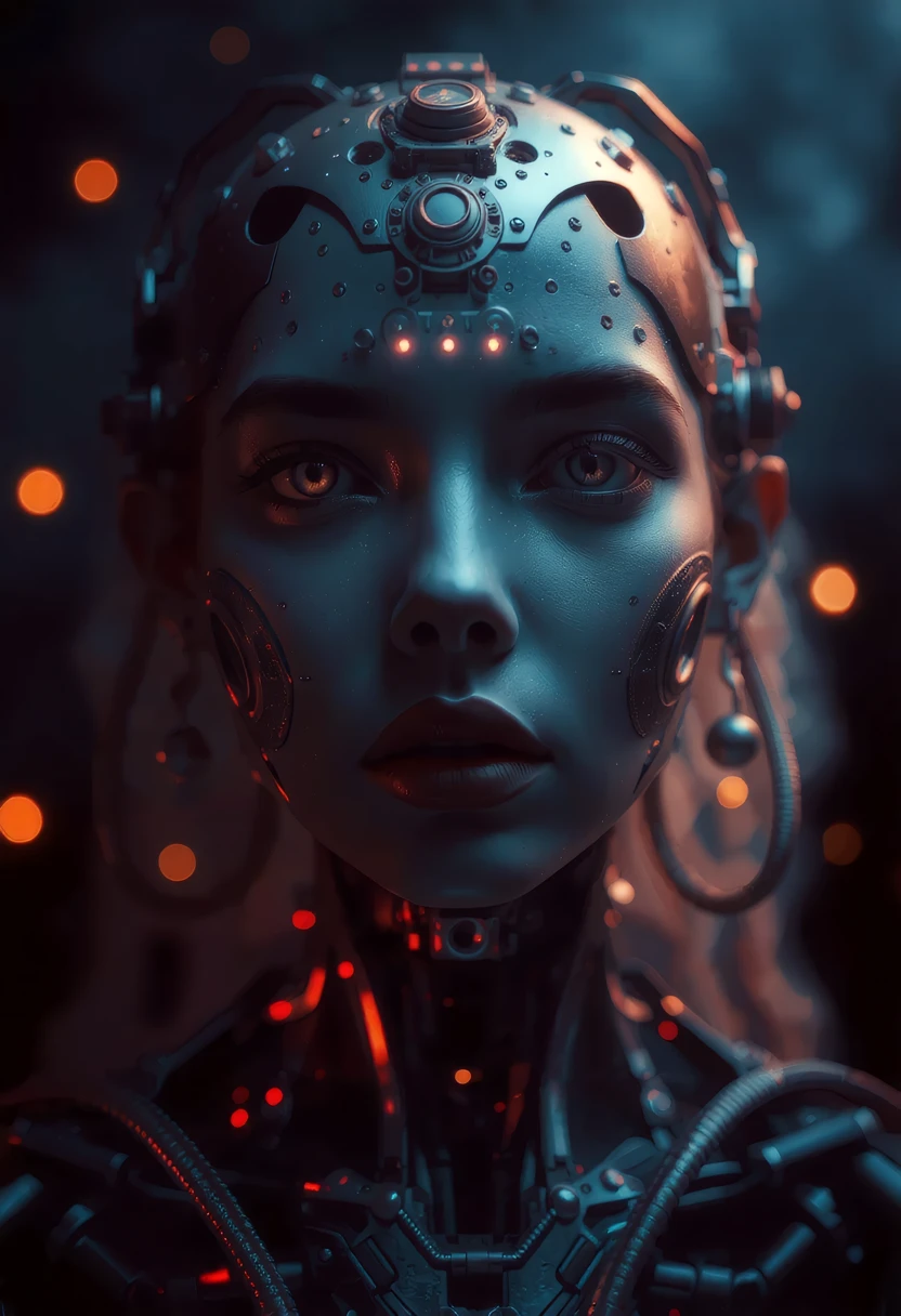 Close up face, (hybrid ethereal host - cybernetic woman). Eerie, moody atmosphere, (biomechanical details), intricate metal textures, surreal and haunting vibes, illuminated by soft, otherworldly light, shadowy background with faint glimmers, hyperdetailed design, enigmatic presence, striking contrast between light and darkness, visually compelling composition, (4K), ultra-detailed artistry. hkmagic, cyberpunk, style of H. R. Giger, <lora:artist/style_of_H._R._Giger_FLUX_295-000006.safetensors:1.0>, .  <lora:Sinfully_Stylish_1.0_Flux:0.8> sinfully stylish, dramatic light, soft light, long shadows <lora:fantasy_portrait_by_cosmic:0.8>âââ