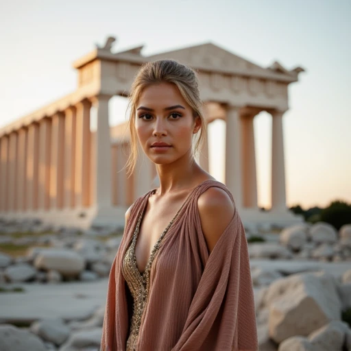 A WOMAN IN FRONT OF THE PARTHENON