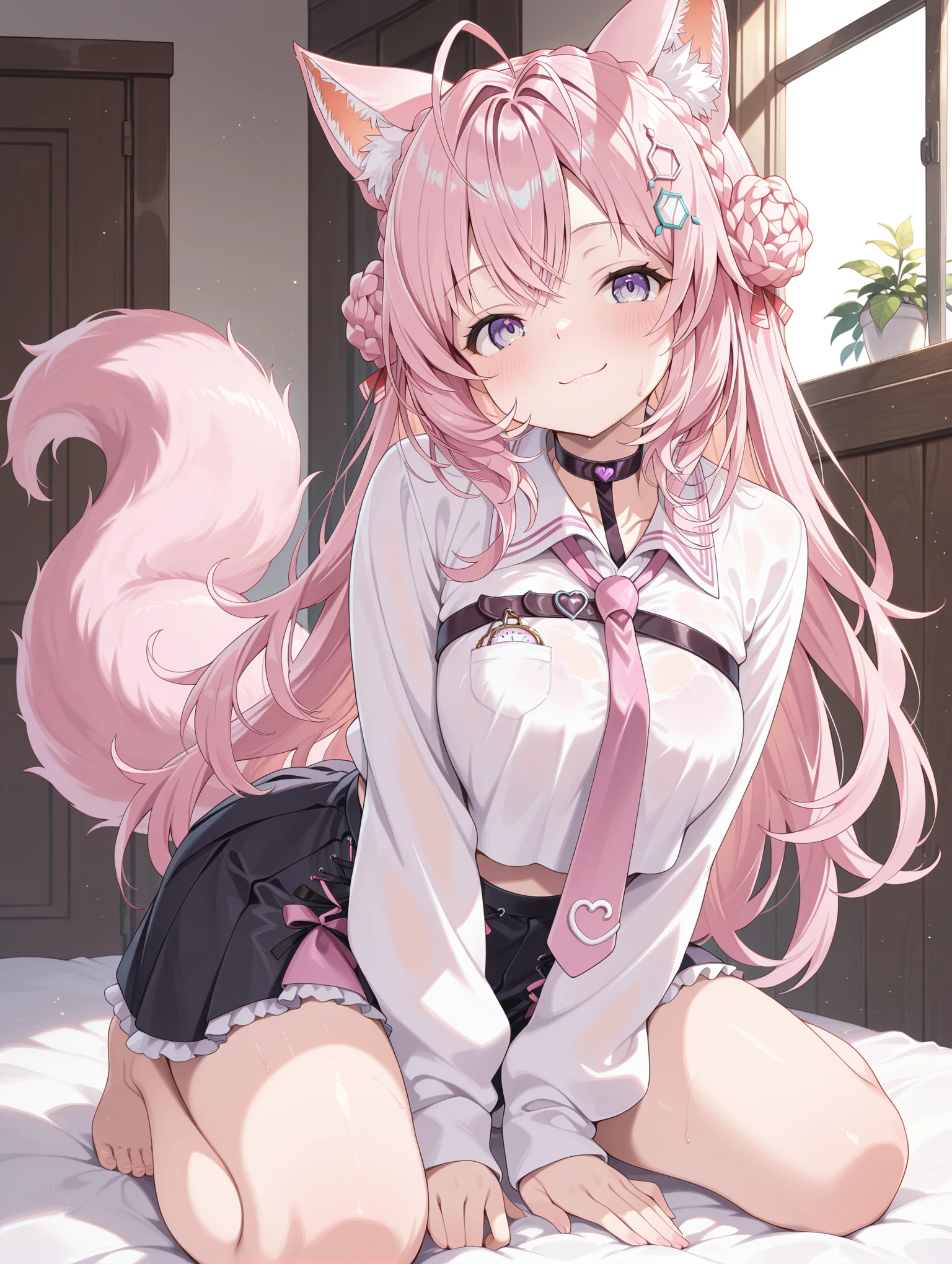 (high school girl uniform),(random pose),(Thin type:1.8),(big breasts),(random hairstyle),(Highest image quality,(8k),ultra-realistic,best quality, high quality, high definition, high quality texture,high detail,beautiful detailed,fine detailed,extremely detailed cg,detailed texture,a realistic representation of the face,masterpiece,Sense of presence),(A gust of wind blows up her skirt:1.23),(((Sexy see-through lingerie for women,Pink shiny bodysuit,Smooth and silky clothing,Trimmed combination,Very sheer lace stockings,Erotic leash,pajamas))),((Deep M-shaped leg spread))