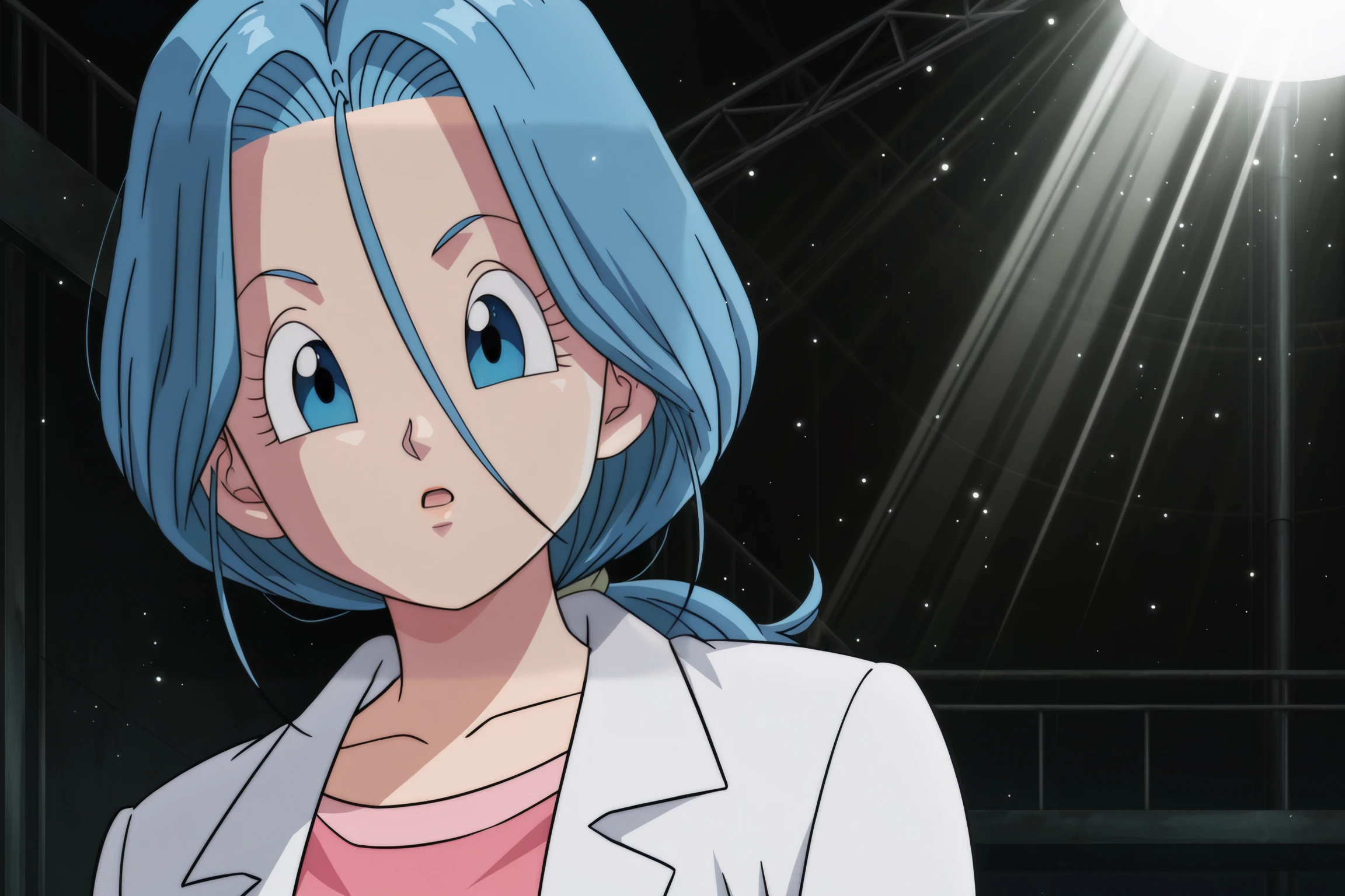 anime screencap, masterpiece, best quality, amazing quality, very aesthetic, absurdres, newest, (scenery, volumetric lighting), dappled sunlight, light particles, light rays, official style,
bulma, super, future, mature female, official style, anime screencap, open lab coat, 1girl, solo, long hair, looking at viewer, open mouth, blue eyes, hair between eyes, blue hair, collarbone, labcoat, upper body, black background, portrait, pink shirt, low ponytail, mouth markings
<lora:Bulma__ãã«ã_-_Dragon_Ball_Super__Daima:0.8>