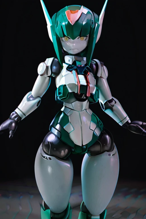 (masterpiece), best quality, mechanical girl, robotic body, mecha, cat ears, metal body, naked metal body, grey body, full body, white background