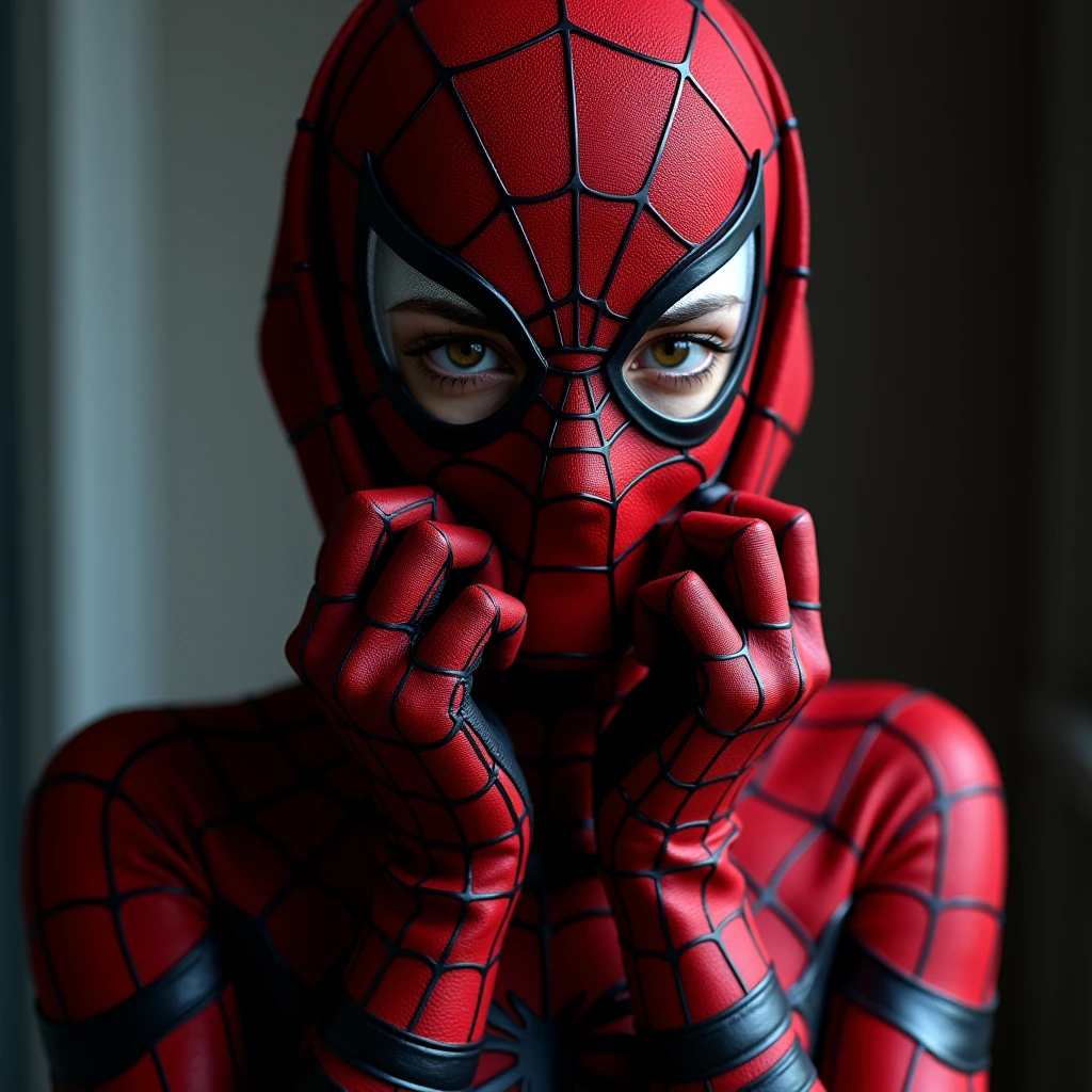 UHD, 4k, ultra detailed, cinematic, a photograph of <lora:Cinematic Spider-Man original style v1.1:1>
Cinematic Spider-Man style a woman dressed in a spider - man costume unfolding her mask showing her face, epic, beautiful lighting, inpsiring