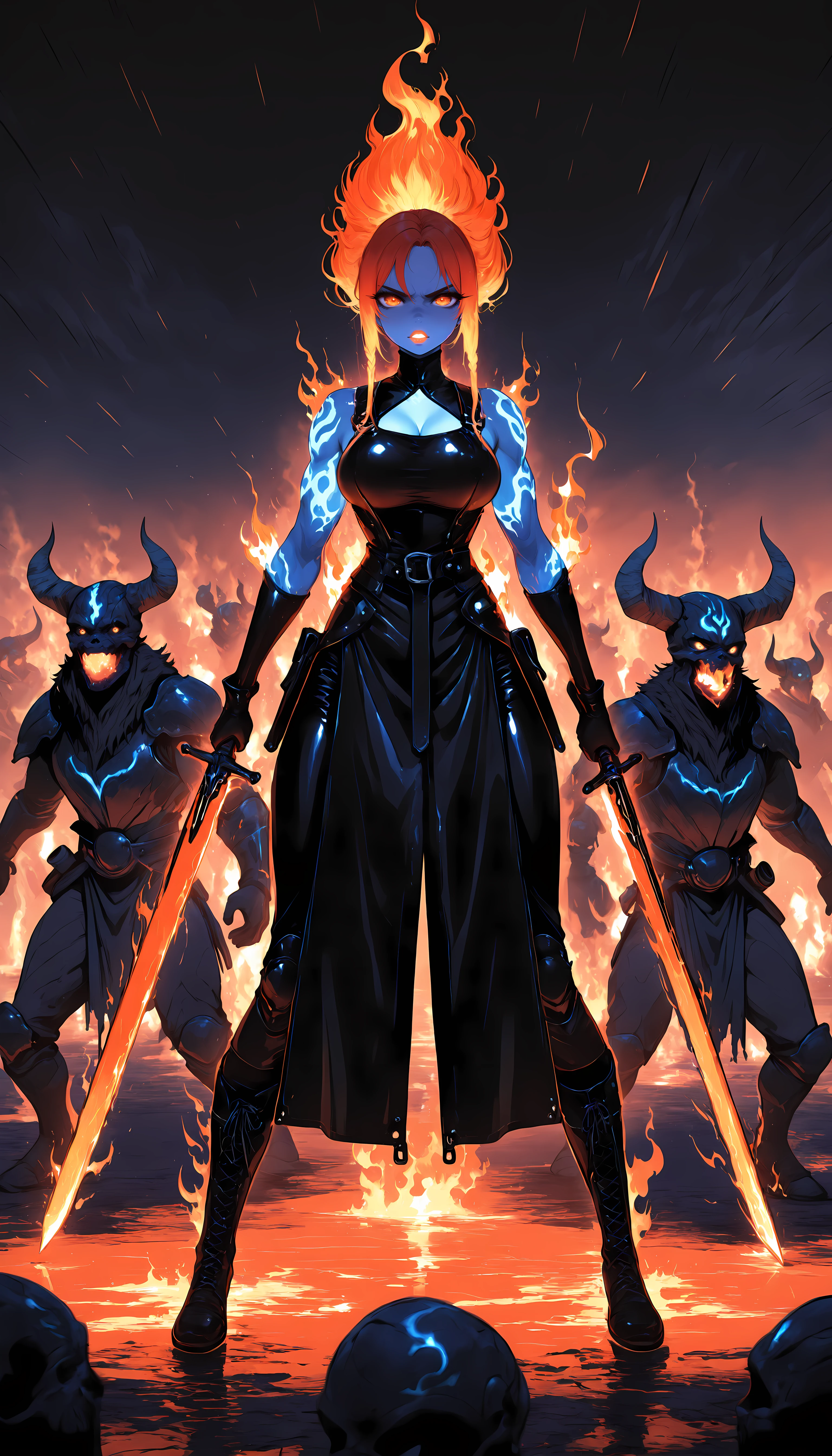 hellscape, rockwall background, lavafall of lava , burning skies, 2girls, multiple women fighting,
ultra realistic analog photo, RAW, highres, 8k, hd, uhd, hdr, tonemapping, ambient lighting, masterpiece
AND <lyco:DemonicT:1.0> DemonicT, 25 yearsold woman, flying, blue skin, black sclera, colored sclera, colored skin, yellow eyes, demon wings, demon horns, slit pupils, talon fingers
AND <lora:Barbarian_woman:1> barbarian_woman, 25 yearsold woman in fighting-stance, wearing reinforced-chainmail, holding round shield, battle-axe , braided blonde hair, ultra realistic DSLR photo, RAW, highres, 8k, hd, uhd, hdr, tonemapping,