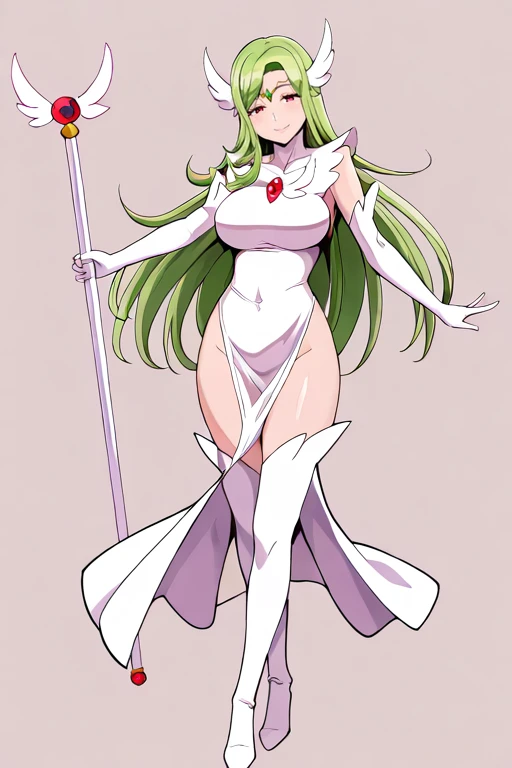 NSFW,(masterpiece),(Highest quality:1.0), (Ultra-high resolution:1.0), Detailed illustrations, 8K, fantasy,masterpiece, Highest quality,Cyclops,The One-Eyed Giant,woman,Waist wrap,Big Breasts,Open pussy,Full Art,Creatures,pussy juice,Queen,Expressionless,Strict look,crown,Aristocratic attire,Green Hair,Hair so long it reaches the floor,White knee socks,White long gloves,White front cover,