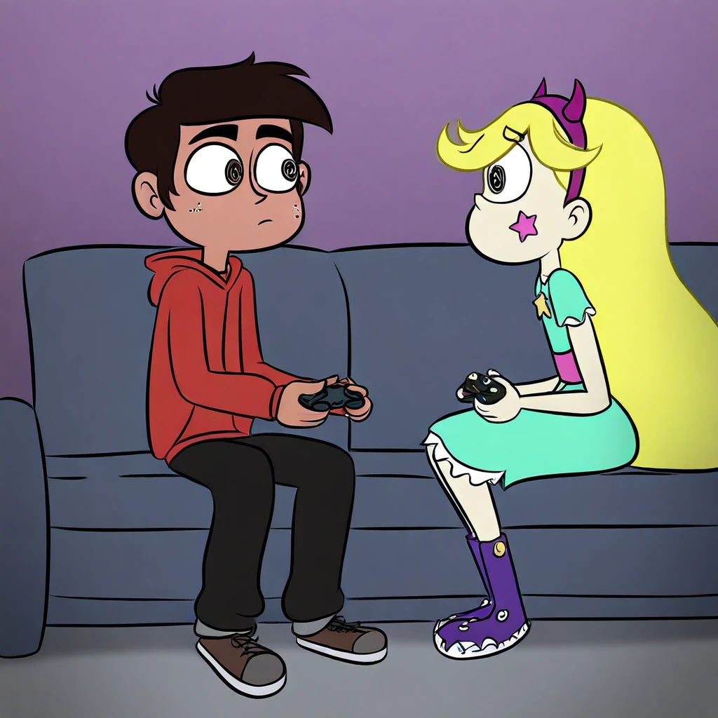 Cartoon of a boy and girl sitting on a couch playing a video game ...