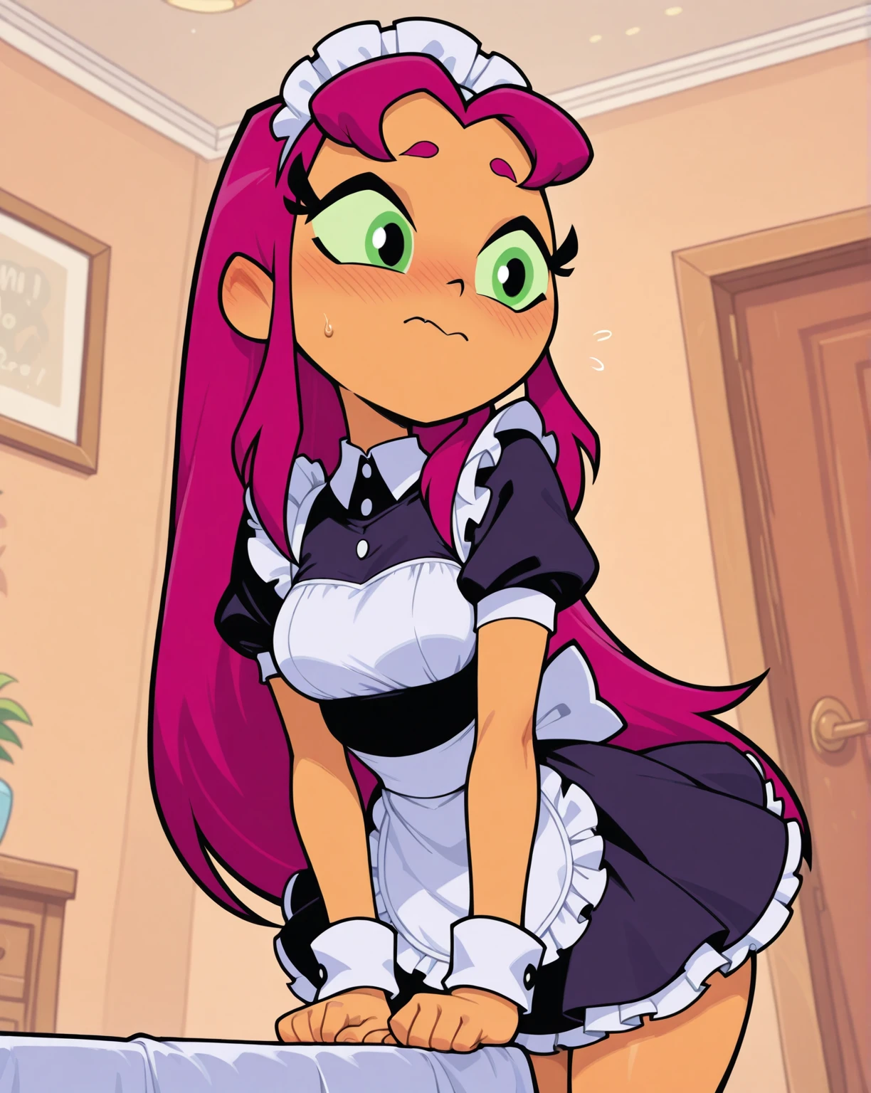upskirt, duo focus, equestria girls, blushing, sunset shimmer, bra, underwear, grin, evil smile, erection, smiling, butt, clothes, maid, black panties, underwear, sunbutt, show accurate, vector, male pov, tenting, crotch big bulge, big erection in pants, offscreen male character