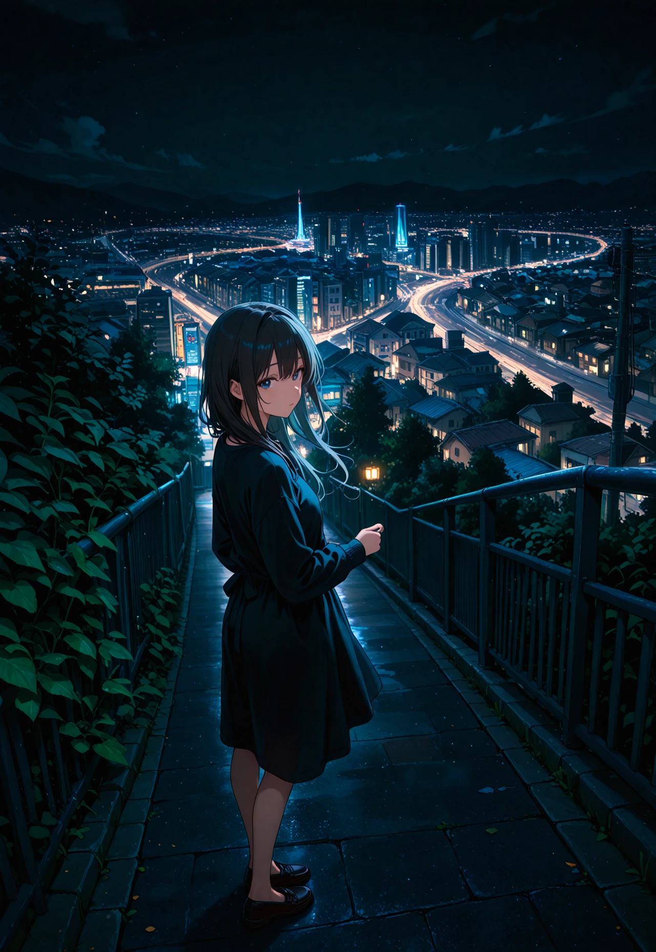 1child, solo, aged up, outdoor, landscape, night, city,
masterpiece, best quality, amazing quality, very aesthetic, absurdres, highres, newest