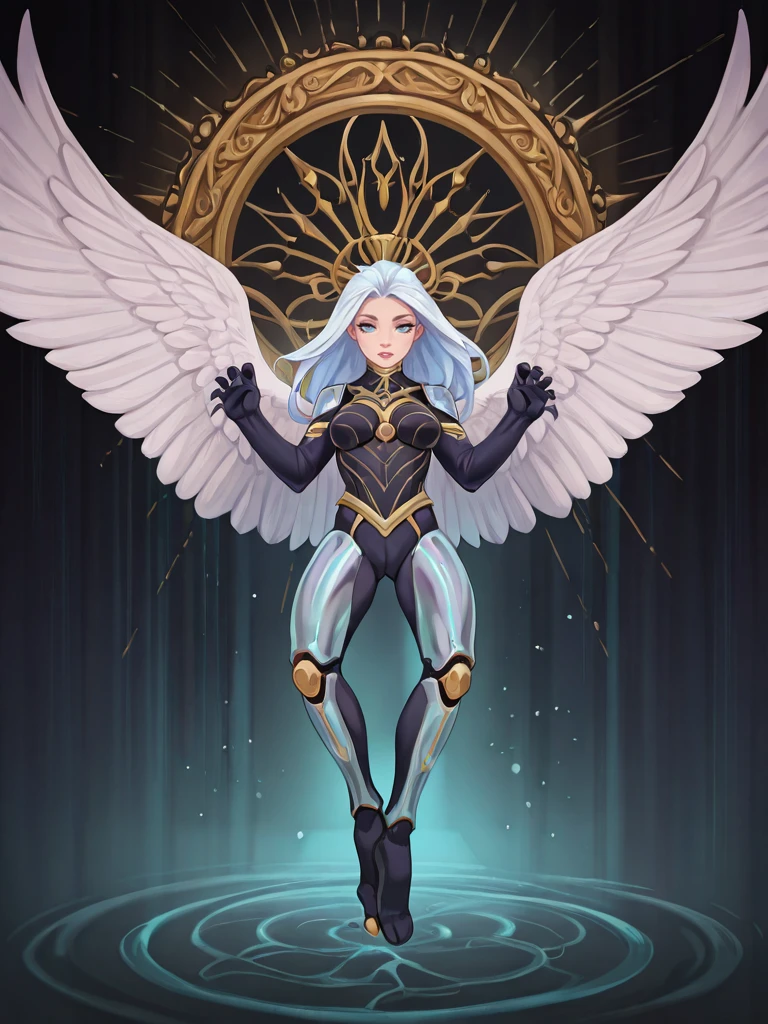 gothic style <lora:Rino99Quiron_Style_ilus:1> , Rino99Quiron, 1girl, A full portrait of a futuristic dystopian, elemental particles, a captivating Quimera (mystical:1.3) with a mesmerizing fusion of a lion's mane (majestic:1.2) and a serpent's scales (sleek:1.1), vibrant feathered wings (enigmatic:1.4) spreading in iridescent hues. Adorned in regal armor (ornate:1.3) infused with alchemical symbols (mystical:1.2), a sleek exoskeleton (glimmering:1.1) enhances its imposing presence. The setting unfolds in a labyrinthine techno-forest (intricate:1.3) amidst a cascading waterfall (serene:1.2) that glows with bio-luminescent flora (ethereal:1.3). Capturing the spectacle, a state-of-the-art camera (sophisticated:1.4) equipped with a wide-angle lens (expansive:1.2) brings the surreal tableau to life. The natural lights dance (dynamic:1.3) playfully, casting an enchanting aura on the Quimera. The photographer artfully captures the mythical being in a candid pose (graceful:1.1), emanating an aura of power and tranquility. The photograph showcases the intricate details of the Quimera's features, highlighting every exquisite contour and shimmering scale. The ethereal atmosphere accentuates the essence of this extraordinary being, evoking a sense of wonder (enchanting:1.2) and fascination (intriguing:1.1). The observer is drawn into the visual masterpiece, lost in the melding of fantastical and cybernetic elements. This portrayal of the Quimera stands as a testament to the artist's vision, encapsulating the essence of a mythical creature (enigmatic:1.3) living harmoniously in the futuristic realm., A very clean and well organized contemporary place, from above, , claw pose, ,
hail, . dark, mysterious, haunting, dramatic, ornate, detailed