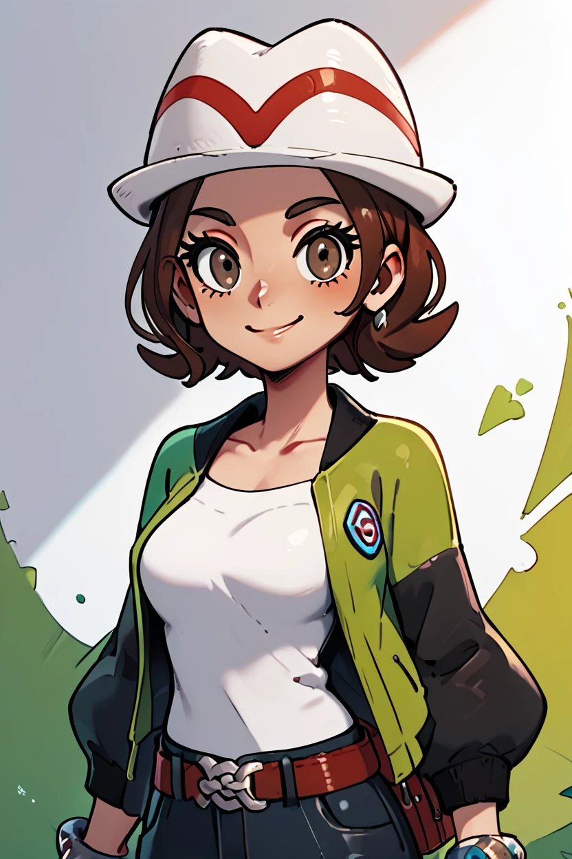 score_9, score_8_up, score_8, medium breasts, (curvy), cute, eyelashes, ,,, zzMC, brown eyes, brown hair, short hair, medium hair, white headwear, green jacket, long sleeves, open jacket, white shirt, collarbone, pants, bracelet, belt buckle, ,<lora:ProtagonistFPokemonZA_PDXL_v3:1.0>, ,,, BREAK, <lora:GoldenCAT_Lora_PDXL_v2:0.8>, smile, closed mouth, looking at viewer, cowboy shot, ,,, embedding:zPDXL, Expressiveh, ,,, <lora:Expressive_H-000001:0.4>,