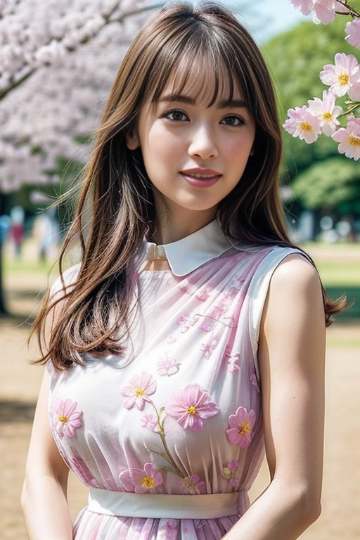1girl,,(RAW photo, best quality), (realistic, photo-realistic:1.4), masterpiece, an extremely delicate and beautiful, extremely detailed, 2k wallpaper, Amazing, finely detail, extremely detailed CG unity 8k wallpaper, ultra-detailed, highres, soft light, beautiful detailed girl, extremely detailed eyes and face, beautiful detailed nose, beautiful detailed eyes,cinematic lighting,perfect anatomy,slender body
(at yoyogi park), (spring scenery),(yoyogi gyoen park in tokyo) (sakura flowers in full bloom:1.4)
<lora:more_details:0.5> (more details:1.1)
(wearing pink avant garde collared dress with floral motif) (long dress) (collared dress:1.3)
smiling
(free poses)
<lora:izumirikaV2_lora:0.8>