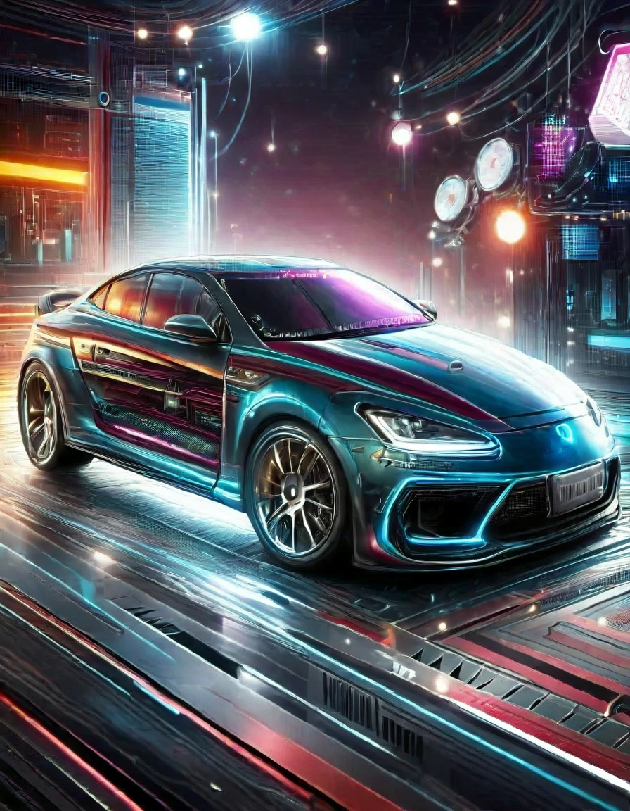 <lora:cyber_style_illustrious:1>,wm_cyber,a car,