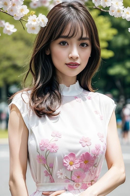 1girl,,(RAW photo, best quality), (realistic, photo-realistic:1.4), masterpiece, an extremely delicate and beautiful, extremely detailed, 2k wallpaper, Amazing, finely detail, extremely detailed CG unity 8k wallpaper, ultra-detailed, highres, soft light, beautiful detailed girl, extremely detailed eyes and face, beautiful detailed nose, beautiful detailed eyes,cinematic lighting,perfect anatomy,slender body
(at yoyogi park), (spring scenery),(yoyogi gyoen park in tokyo) (sakura flowers in full bloom:1.4)
<lora:more_details:0.5> (more details:1.1)
(wearing pink avant garde collared dress with floral motif) (long dress) (collared dress:1.3)
smiling
(free poses)
<lora:izumirikaV2_lora:0.8>