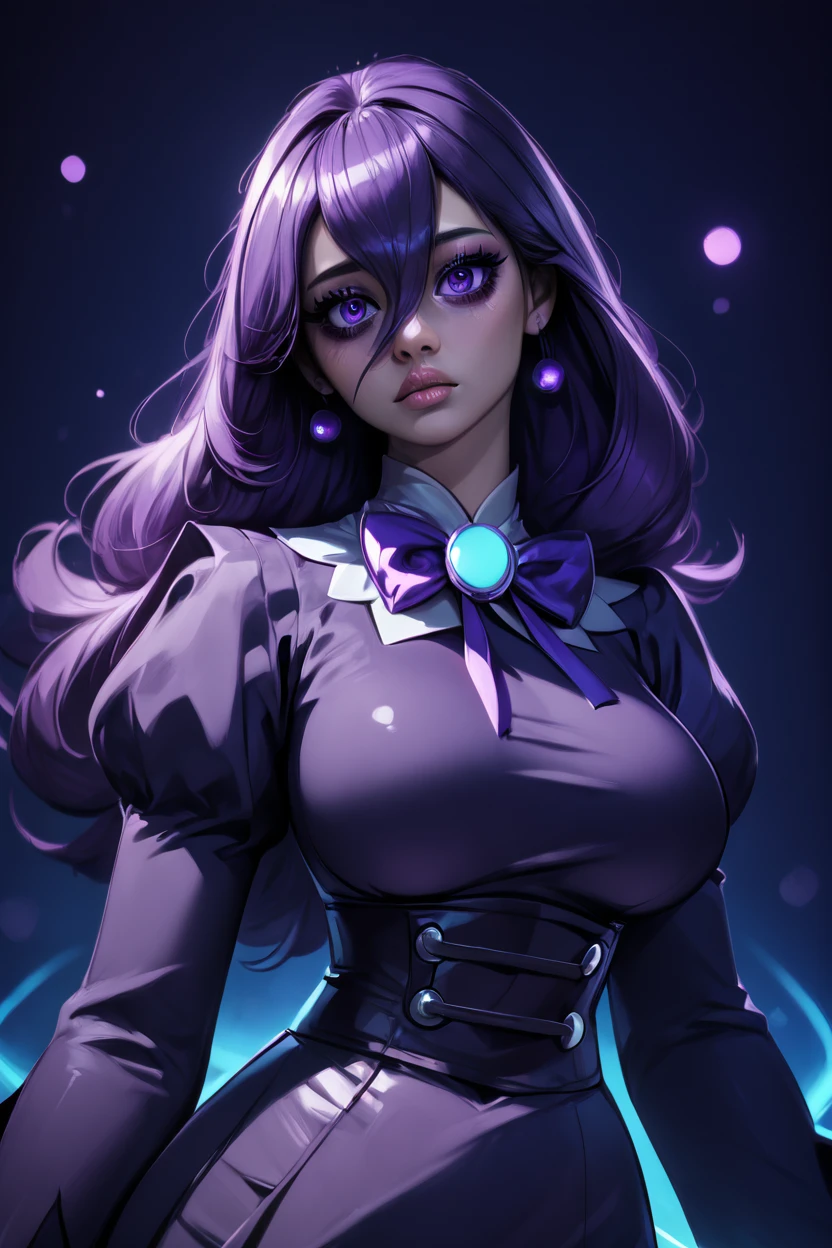 score_9, score_8_up, score_8, medium breasts, (curvy), cute, eyelashes, ,,, zzHexyZA, purple eyes, bags under eyes, hair between eyes, long hair, purple hair, long sleeves, bow, jewelry, black dress, purple dress, black pantyhose, juliet sleeves, purple bow, purple bowtie, ,<lora:HexManiacPokemonZA_PDXL:1.0>, ,,, BREAK, (ultra realistic,32k, masterpiece:1.2),(high detailed skin:1.1),( high quality:1.1), head tilt, lips, closed mouth, shiny clothes, (upper body), looking at viewer, bokeh, luminescent background, ,,, embedding:zPDXL, Expressiveh, ,,, <lora:RlAnmPDXL:1.0>,
