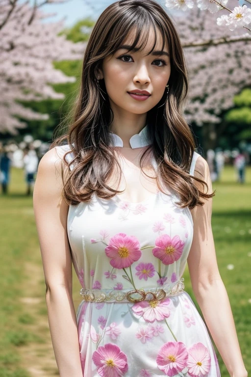 1girl,,(RAW photo, best quality), (realistic, photo-realistic:1.4), masterpiece, an extremely delicate and beautiful, extremely detailed, 2k wallpaper, Amazing, finely detail, extremely detailed CG unity 8k wallpaper, ultra-detailed, highres, soft light, beautiful detailed girl, extremely detailed eyes and face, beautiful detailed nose, beautiful detailed eyes,cinematic lighting,perfect anatomy,slender body
(at yoyogi park), (spring scenery),(yoyogi gyoen park in tokyo) (sakura flowers in full bloom:1.4)
<lora:more_details:0.5> (more details:1.1)
(wearing pink avant garde collared dress with floral motif) (long dress) (collared dress:1.3)
smiling
(free poses)
<lora:izumirikaV2_lora:0.8>
