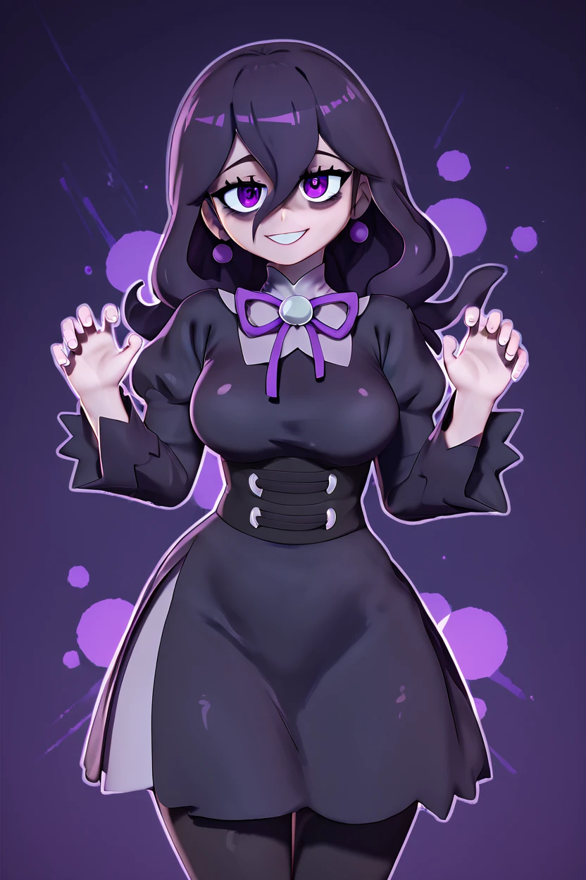 score_9, score_8_up, score_8, medium breasts, (curvy), cute, eyelashes, ,,, zzHexyZA, purple eyes, bags under eyes, hair between eyes, long hair, purple hair, long sleeves, bow, jewelry, black dress, purple dress, black pantyhose, juliet sleeves, purple bow, purple bowtie, ,<lora:HexManiacPokemonZA_PDXL:1.0>, ,,, BREAK, smile, looking at viewer, cowboy shot, ,,, embedding:zPDXL, Expressiveh, ,,, <lora:Zy0n7_PDXL:0.8>, <lora:SDXLFaeTastic2400:0.5>, <lora:Expressive_H-000001:0.4>,