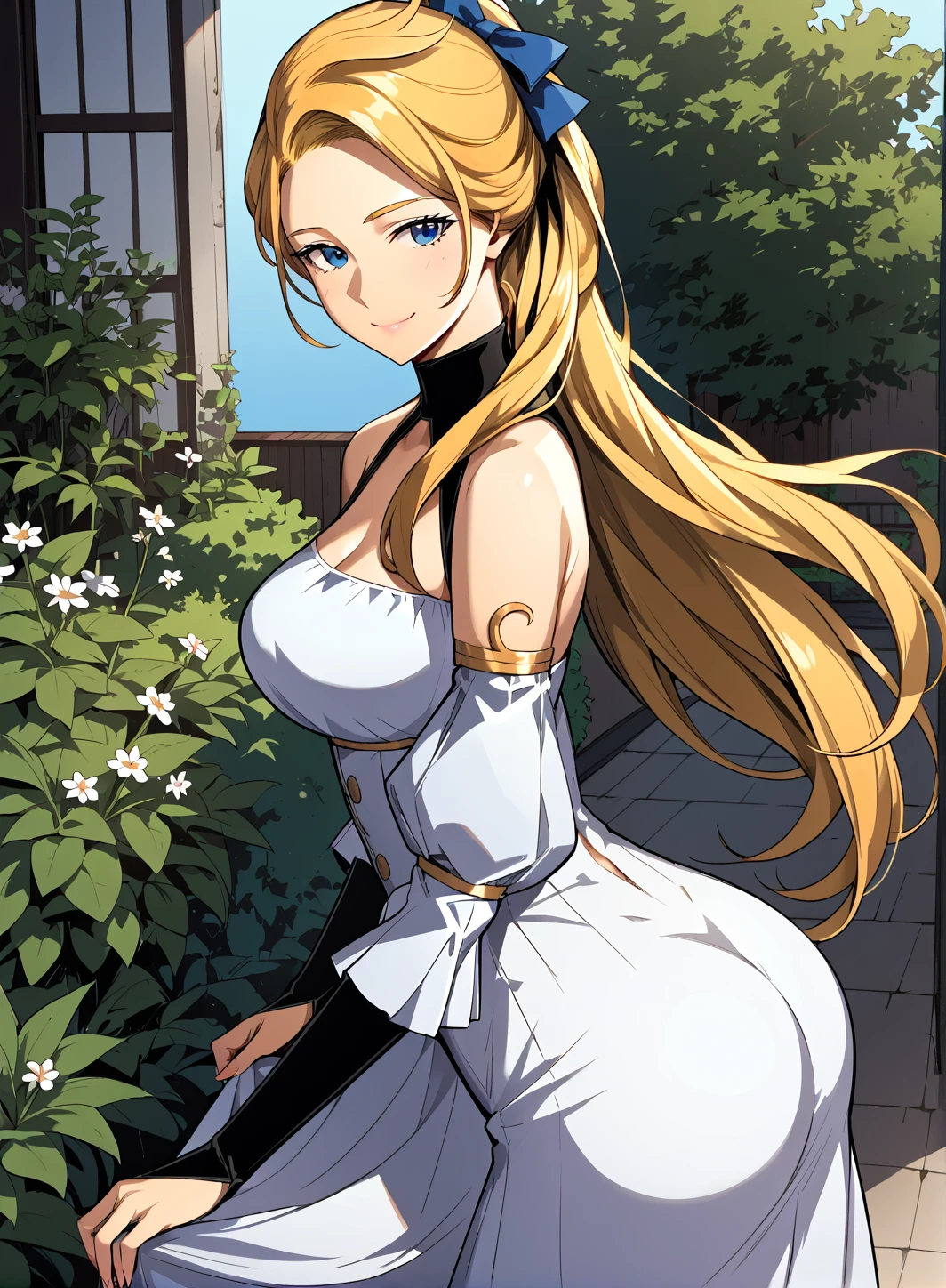 ass focus,wedding dress,<lora:dajianTeresa-10:0.8>,dajianTeresa,wavy hair,pale skin,looking at view,park,(cleavage:0.8),contemptuous expression,best quality