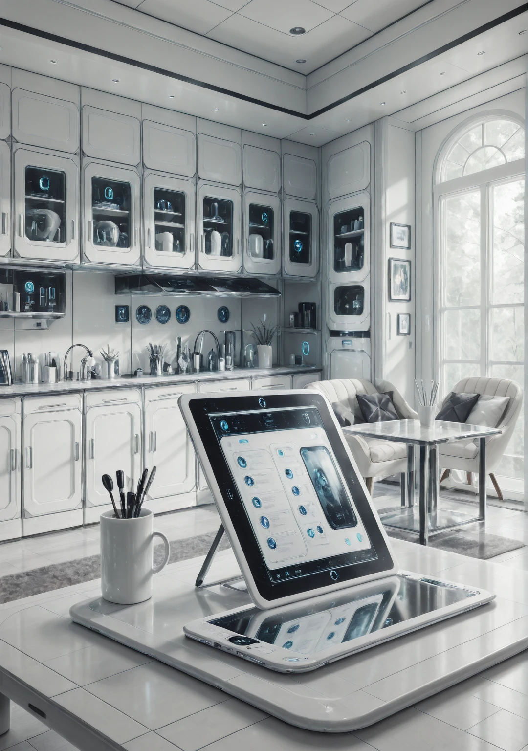 masterpiece, best quality, amazing quality, absurd res,
still life, tablet, table, living room, <lora:Purity_Tech_for_Illustrious:0.7> pur1tyt3ch, white theme,