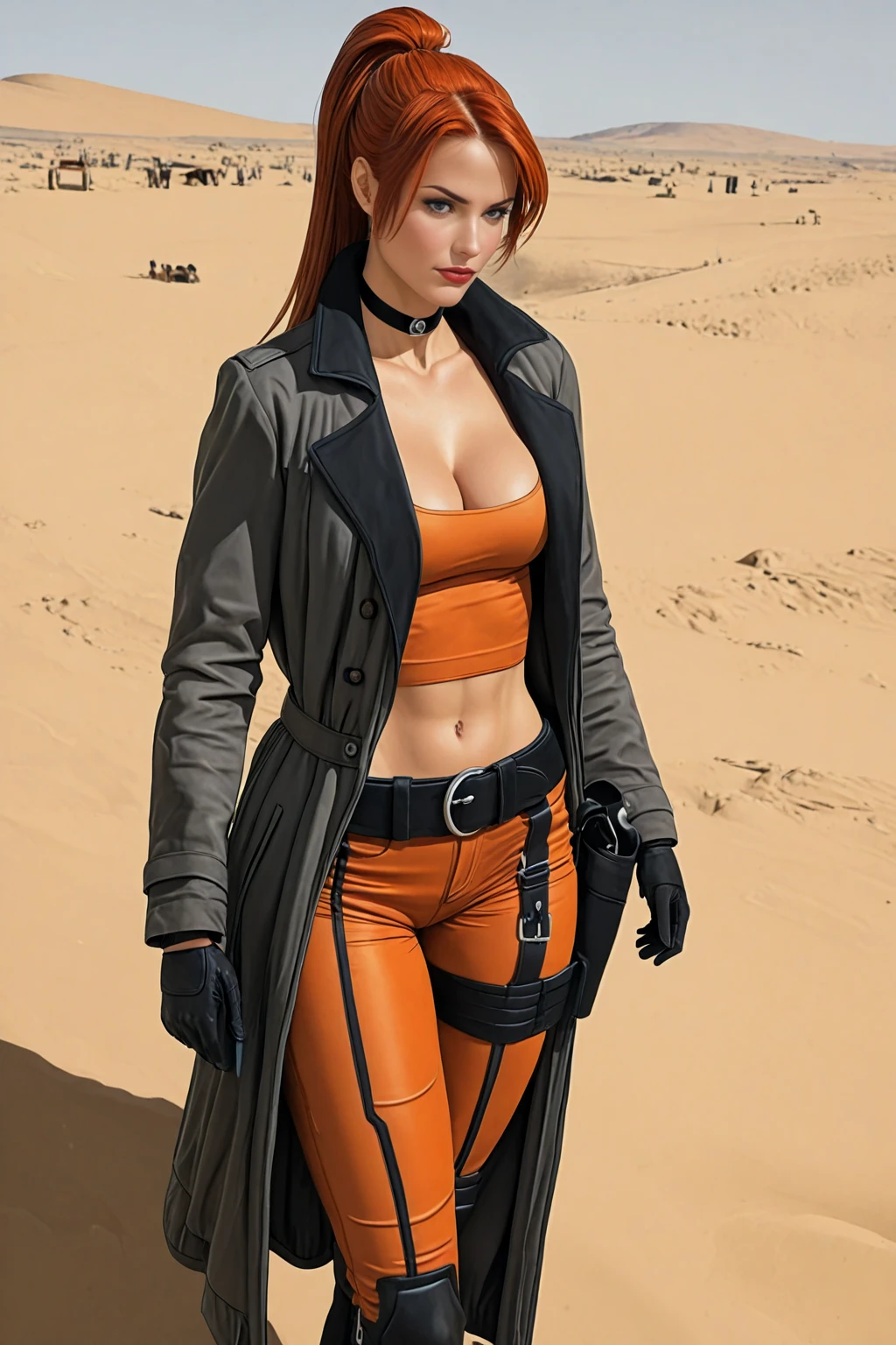 (portrait), ((highest quality, masterpiece)), 1 girl, adult (elven:0.7) woman, ruby eyes, ginger waterfall braid, solo, upper body, looking at viewer, detailed background, detailed face, (arid desert middle-eastern theme:1.1), secret agent, concealed, subterfuge, espionage, surveillance, secret mission, infiltration, covert operation, escape, techwear, dark red spy clothes, compound in background, low light, dark cinematic atmosphere,, intricate, detailed, detailed clothing, perfect lighting, perfect shading, volumetric lighting, subsurface scattering, beautiful, stunning, gorgeous, dynamic pose, perfect body, beautiful eyes, (90's fantasy art), (fantasy painting), hyperrealistic, (retro), (photorealistic:1.65), (realistic:1.5), (mature adult:1.55)