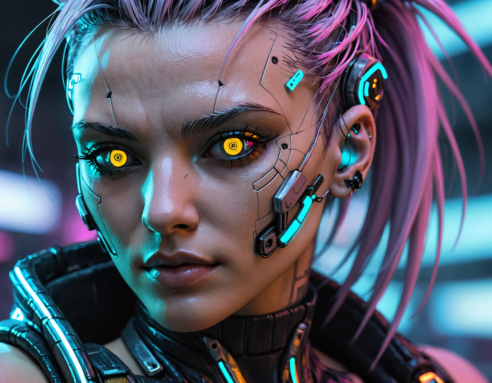 closeup of a cyberpunk woman