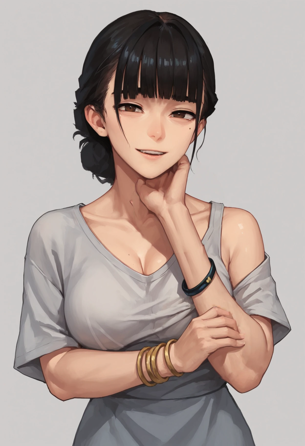 score_9, score_8_up, score_7_up, source_anime, 1girl,
, bracelets, oversized shirt, close up, front shot, shoulder shot,
dynamic pose , <lora:wani:0.69> wani, black hair, hair bun, mole, mole under eye, brown eyes, blunt bangs, mature female
large breasts, perfect hands, zPDXL2, score_9, score_8_up, score_7_up, intricate details, rating_safe, fantasy setting,
depth of field, detailed background,
<lora:ral-chrosc-clr:0.5>, ral-chrosc-clr,
<lora:Expressive_H:0.5>, expessiveH,
<lora:xl_more_art-full_v1:0.3>,
<lora:add-detail-xl:0.3>