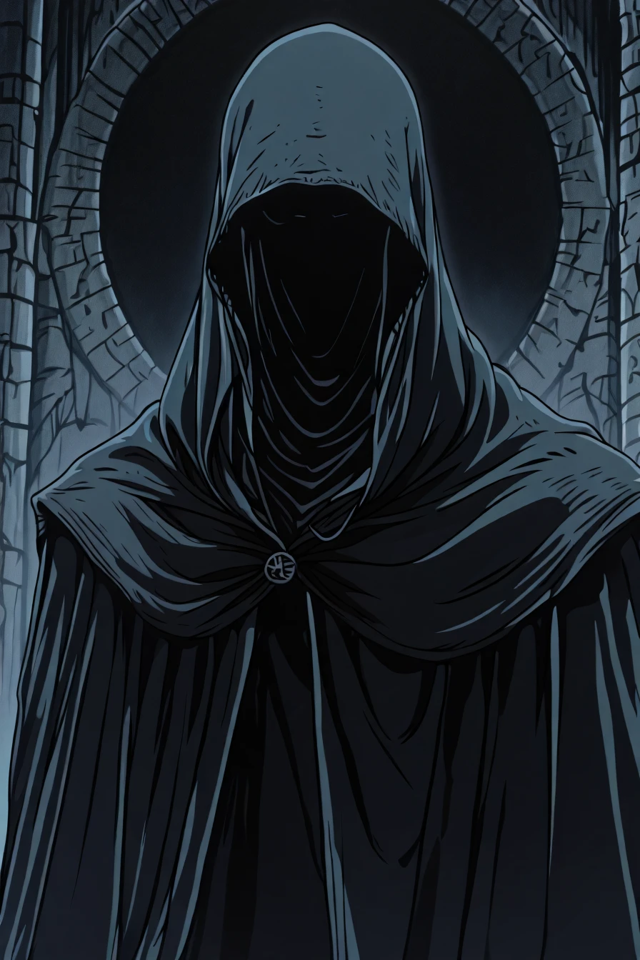 nazgul, hood up, hooded cloak, 1boy, solo, alone, <lora:the_lord_of_the_rings_style_illustriousXL_r1:1>, lotr_style, masterpiece, highres