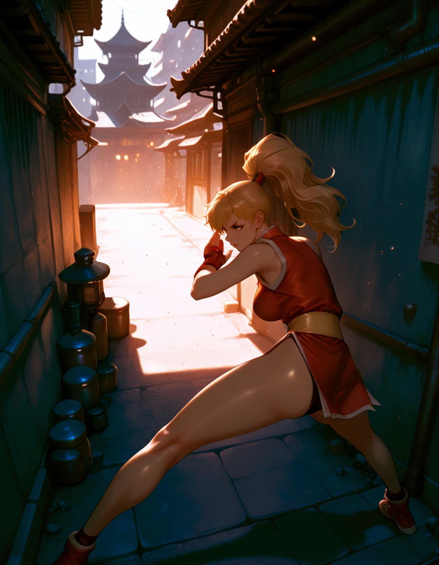 there is a woman holding a bow on fire a street, ingame image, ikki tousen, fire!! full body, wielding a flaming bow, flaming bow, flamethrower, holding flamethrower, wielding fire, flame thrower, she has fire powers, appears as the fire goddess, as a character in tekken, shin megami, high school student