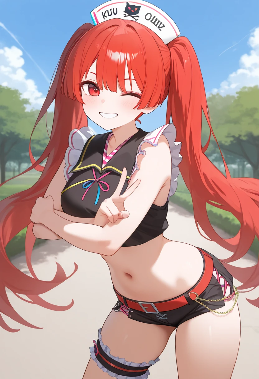 Anime-Character, of a young woman with red, cat-like ears. Her hair is long and dyed a rich dark red, which falls gently over her shoulders. Her eyes are large and shine in an intense yellow tone, which gives her a fearful and at the same time shy expression. She wears a white, skin-hugging top with stylish, cut out details, that emphasizes her slim figure and has a very large neckline. The character exudes a shy, and embarrassed presence, which, due to its cat-like characteristics, also has a certain playfulness and fearfulness.
she lies tied up in a market square