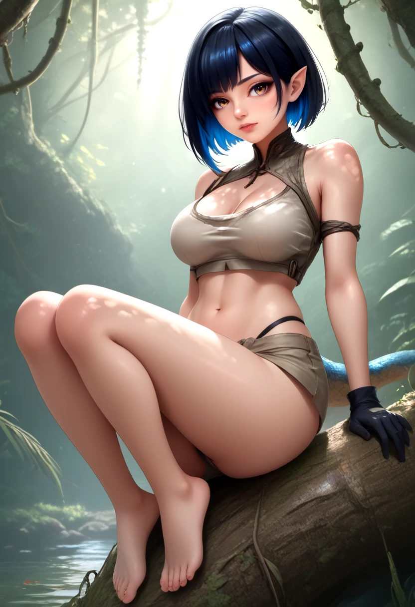 short hair ,asymmetrical face, blue eyes big tits outdoors, portrait of slim and athletic body, full body 1.2 , open legs showing wet pussy , perfect detailed 12k landscape photography