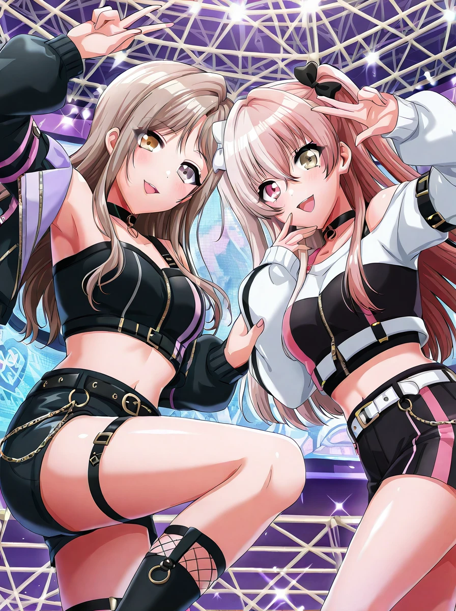 masterpiece, best quality, (3 girls:1.5), nice hips, slut, slutty bimbo clothes, medium breasts, smile, slut, young girl, bratty girl, wide hips, (white crop top), (white shorts with "juicy" written on the butt), midriff, hip sway, slutty dancing, (nightclub), neon lights, many male, surrounded by men, multiple men, thong, (nightclub:1.5), neon lights, detailed eyes, pink and white outfits, straight hair, different haircolors, blonde, brunette, view from behind, ((hip sway)), ass shake, ((motion lines)), slutty facial expression, (dancing),