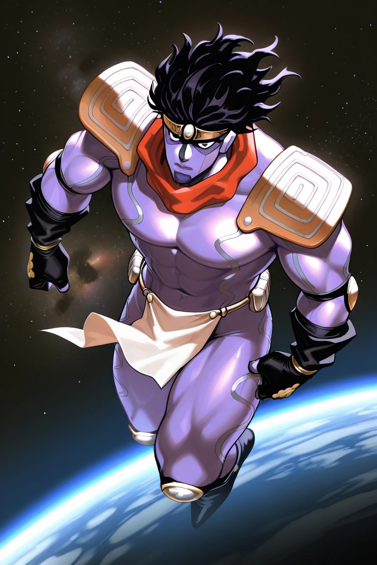 gloves, arms crossed, shoulders, looking at viewer, ((bust shot, face)), loin cloth, star platinum, solo (Masterpiece), (top quality), (best quality), (digital artwork:1.4),1boy, male, muscular, large pectorals, black hair, dark hair, blue eyes, pinup, beautiful detail,masterpiece, best quality, ultra-detailed detailed, detailed digital artwork, hi res, <lora:StarPlat:0.92> <lora:sakimichan-v1.6-lora-naivae-newcraft-block-4ep (1):0.23>, egypt background,