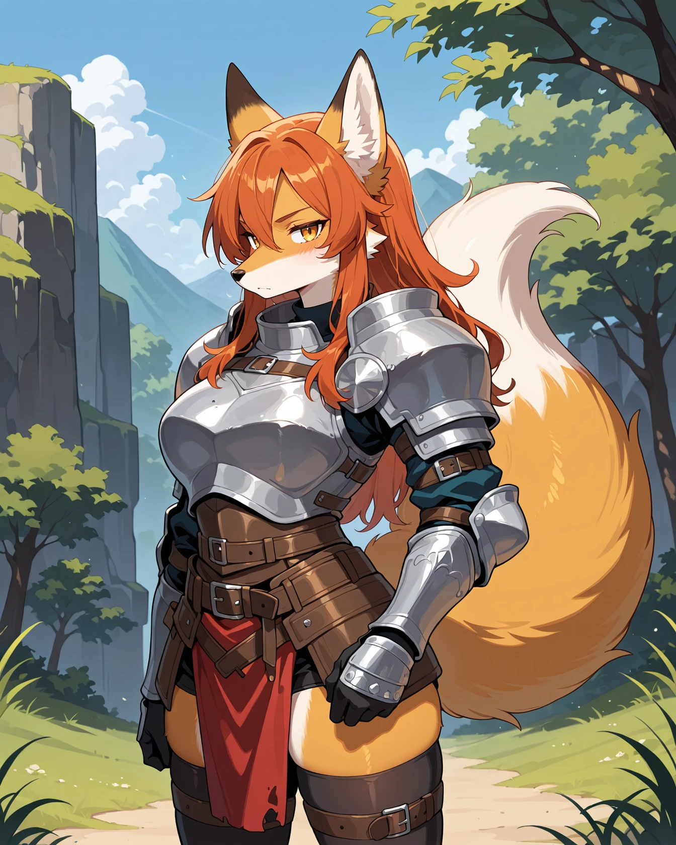 masterpiece, best quality, armor, female anthro, fox anthro