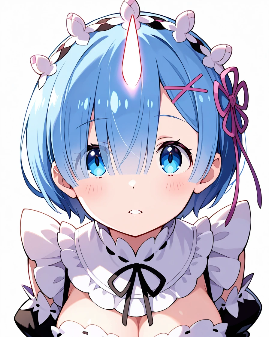 masterpiece, best quality, 1girl, rem \(re:zero\), horn