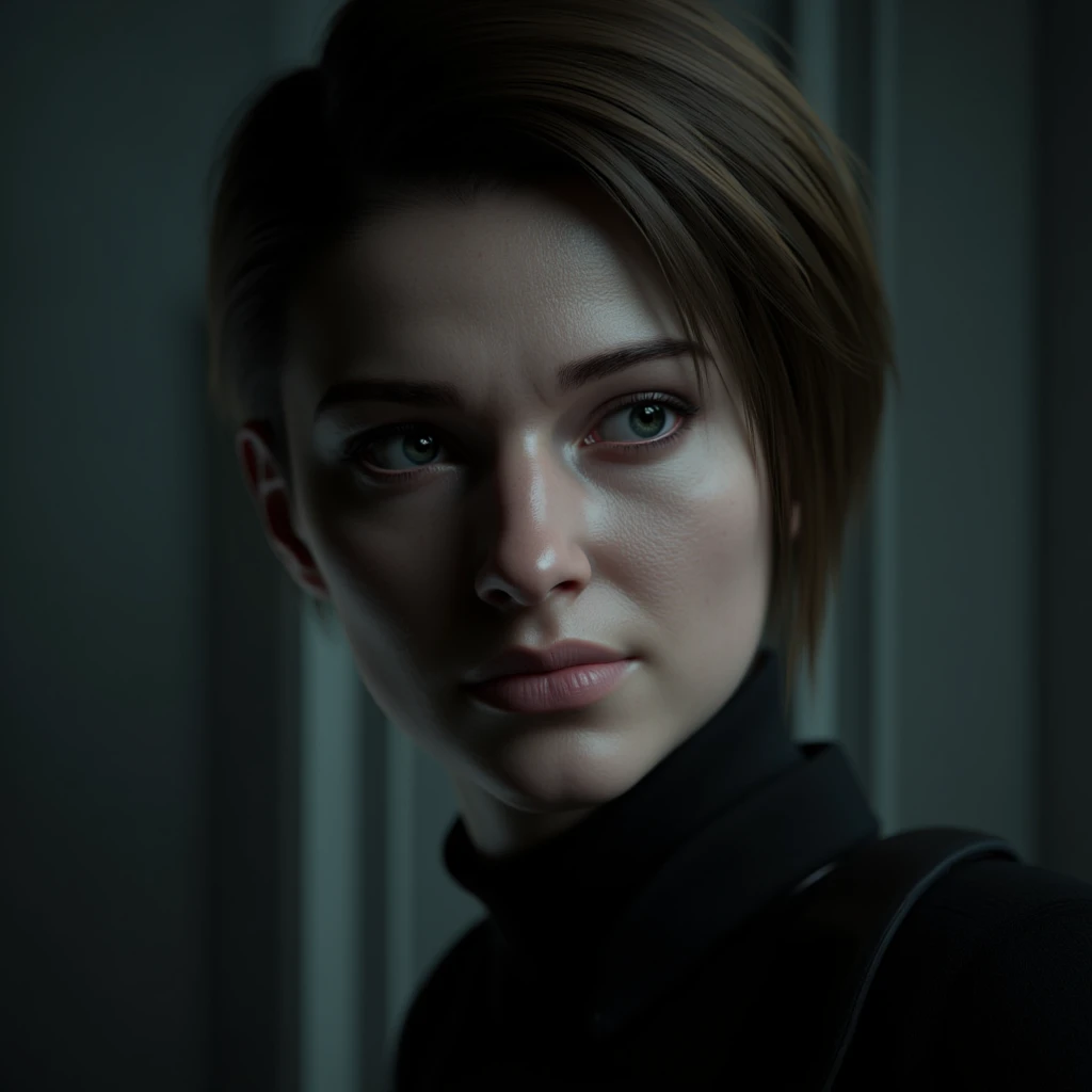 UHD, 4k, ultra detailed, cinematic, a photograph of <lora:Jill Valentine style v1-step00001800:0.8>
Cinematic style Jill Valentine a closeup of a realistic woman with a black shirt and a serious face, solo, short hair, brown hair, black hair, parted lips, blurry, lips, blurry background, portrait, nose, photorealistic, closed mouth, black eyes, looking to the side, epic, beautiful lighting, inpsiring