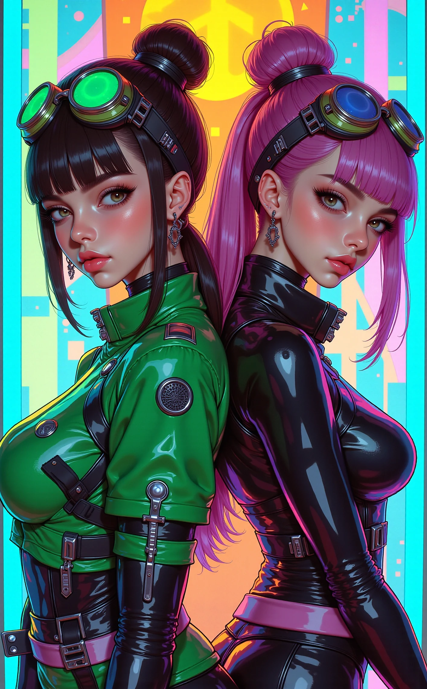score_9, score_8_up, score_7_up, 2girls, Ela, ela elite \(Rainbow Six Siege\),ela, ela \(Rainbow Six Siege\,serana, voutfit, red eyes, slit pupils, black lips,(((massive breasts))), oiled, overhead shot, cupping breasts