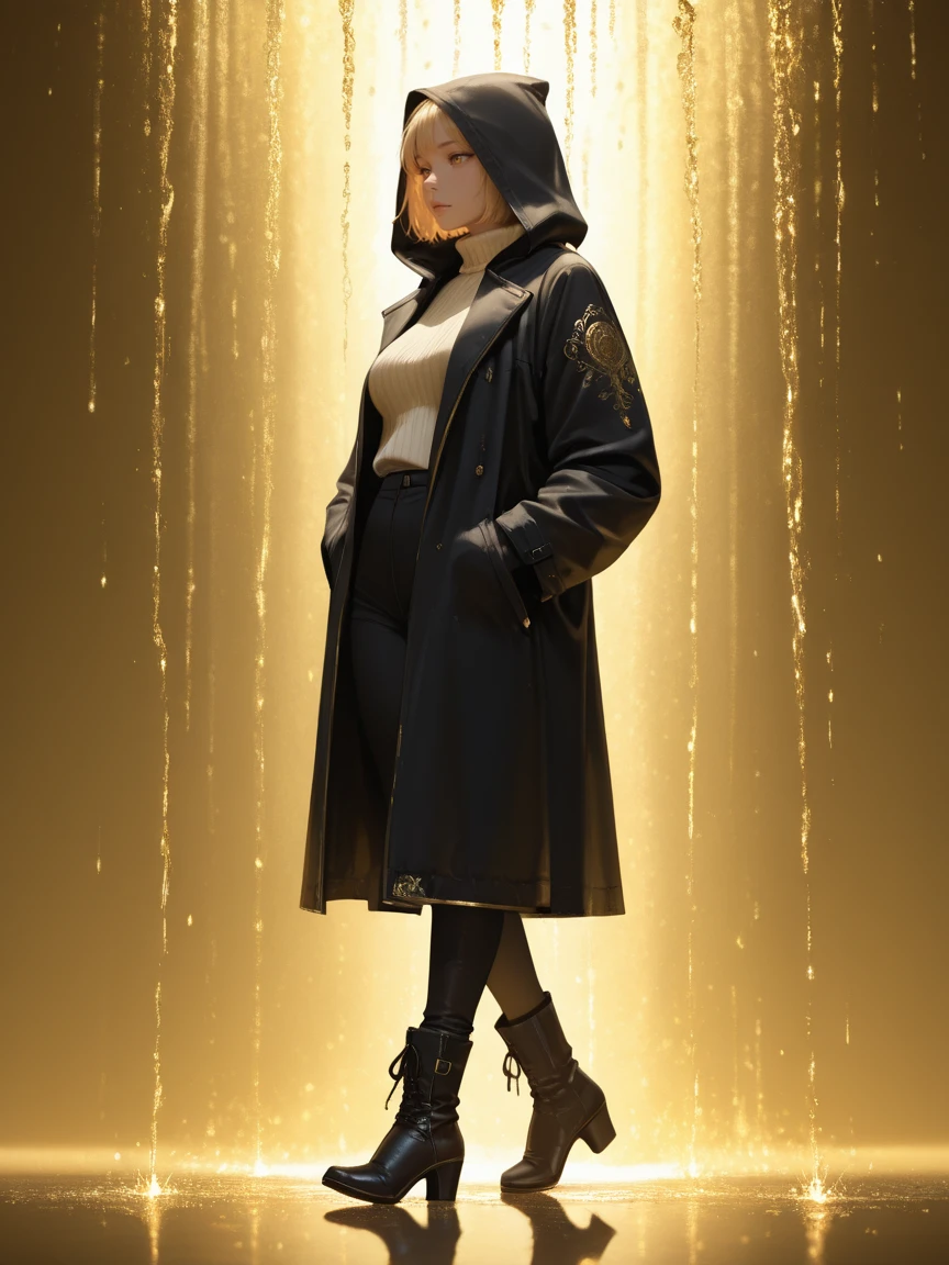 masterpiece, best_quality, amazing quality, newest,
semi-realistic.
1woman, 30 years old,
blonde hair, short cut.
breasts.
wearing black coat with hood and turtleneck sweater, gold embroidered clothes, heel boots.
walking, hands in pocket.
simple gold background, golden rain,
clear color grading, gold theme.
shoot from side, dynamic angle, full body shot.
<lora:Style-Hyper-SDXL-12steps-CFG-lora:0.>
<lora:add_brightness_XL:0.1>
<lora:add_contrast_XL:-0.>
<lora:add_outline_XL:-0.>
<lora:add_saturation_XL:0.>
Asian-Less2-Neg,
detailxl