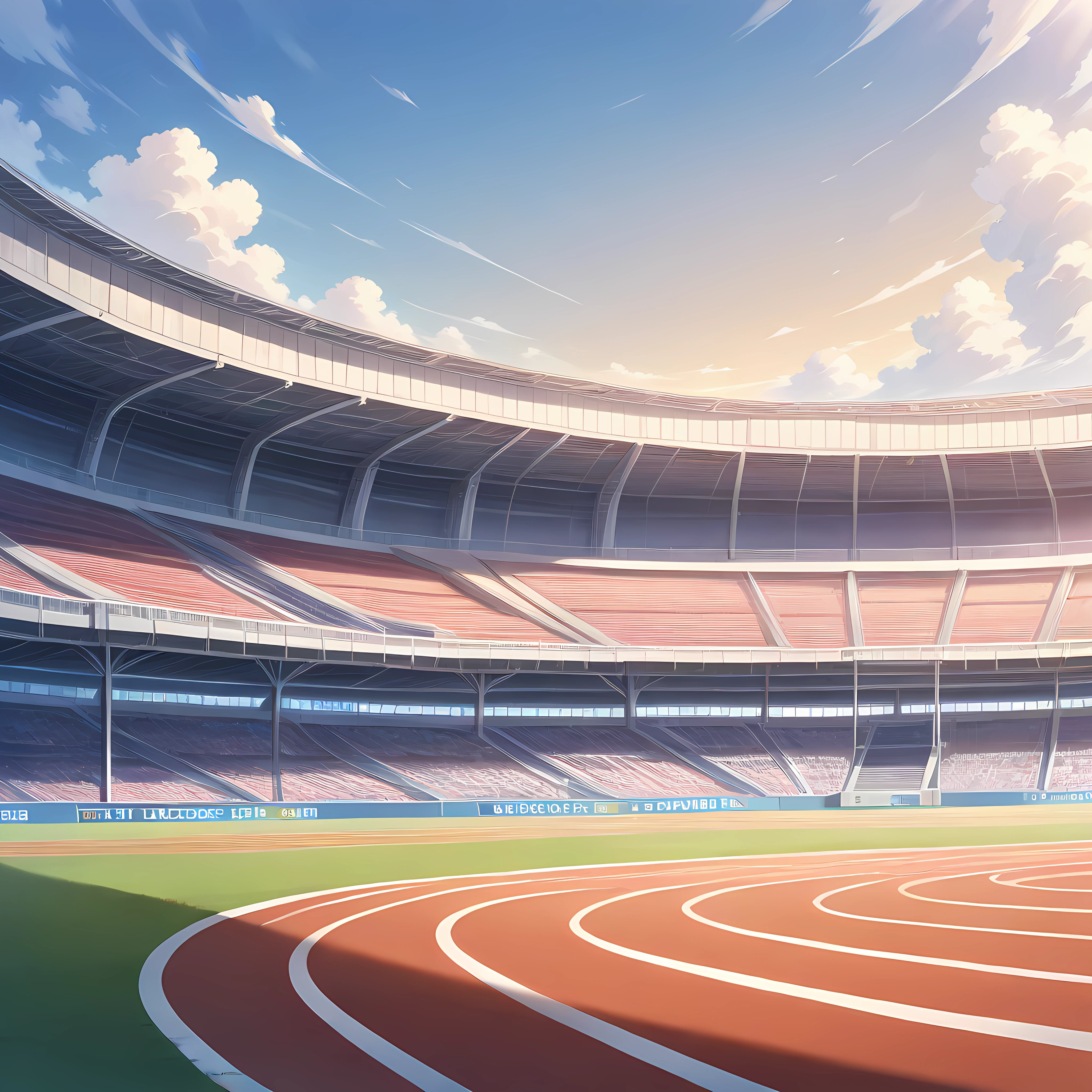 Masterpiece, newest, perfect quality, best quality, scenery, running track, stadium, track and field