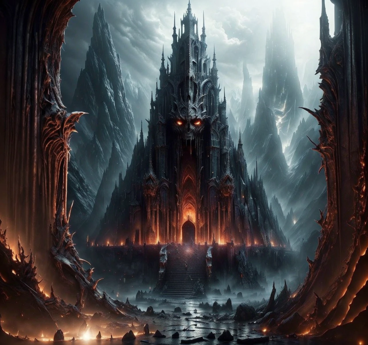 RAW photo, (masterpiece:1.3), subsurface scattering, heavy shadow, (high quality:1.4), (intricate, high detail:1.2), professional photography, HDR, High Dynamic Range, realistic, ultra realistic, photorealistic, high resolution, film photography, ambient lighting, atmospheric effects, <lora:detail_slider_v4:2>, OverallDetail, DarkFantasy, <lora:Evil:1>, cloud, evilrealm, mountain, night sky, no humans, outdoors, scenery, sky, epiCPhoto