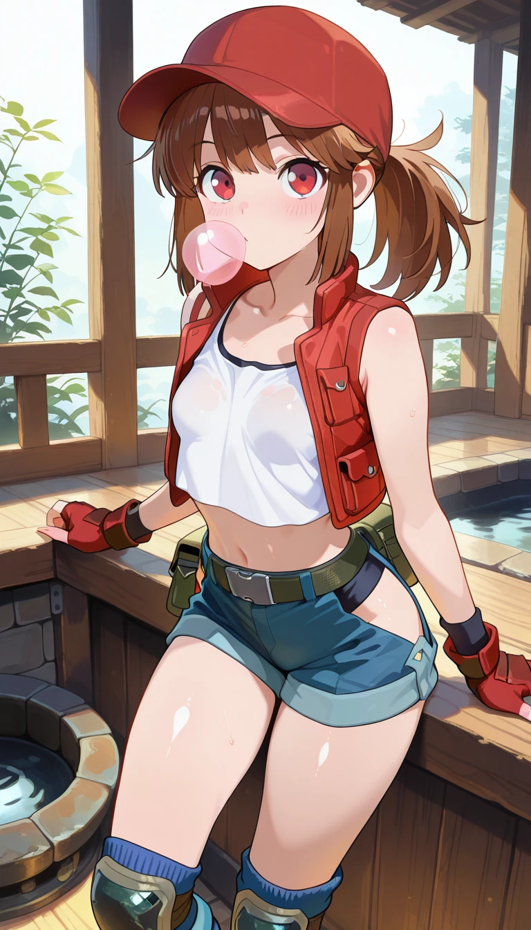 ((top quality, 8k, masterpiece: 1.3, ultra hd, high quality, best quality, high definition, realism)), sharp focus: 1.5, Model Nobara kugisaki, orange eyes, Mole under the outer edge of the eye, Short brown hair, large breasts, naked, thighs, neocoill, neocoill style, blowjob, cum in mouth, deepthroat, throatpie, 1boy 1girl, man is standing, sucking dick, kneeling down, cum overflow, pink latex bikini top, short shorts, cum covered body, creampie, leaking cum, bukkake, beach, big long dick