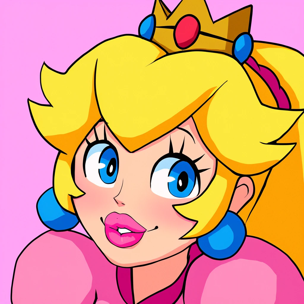 ((1girl, white background, top bikini, princess peach, crown, earrings, blonde hair, closed lips, closed mouth)), upper body, anatomically correct, long hair, simple background, smile, cleavage, looking at the viewer