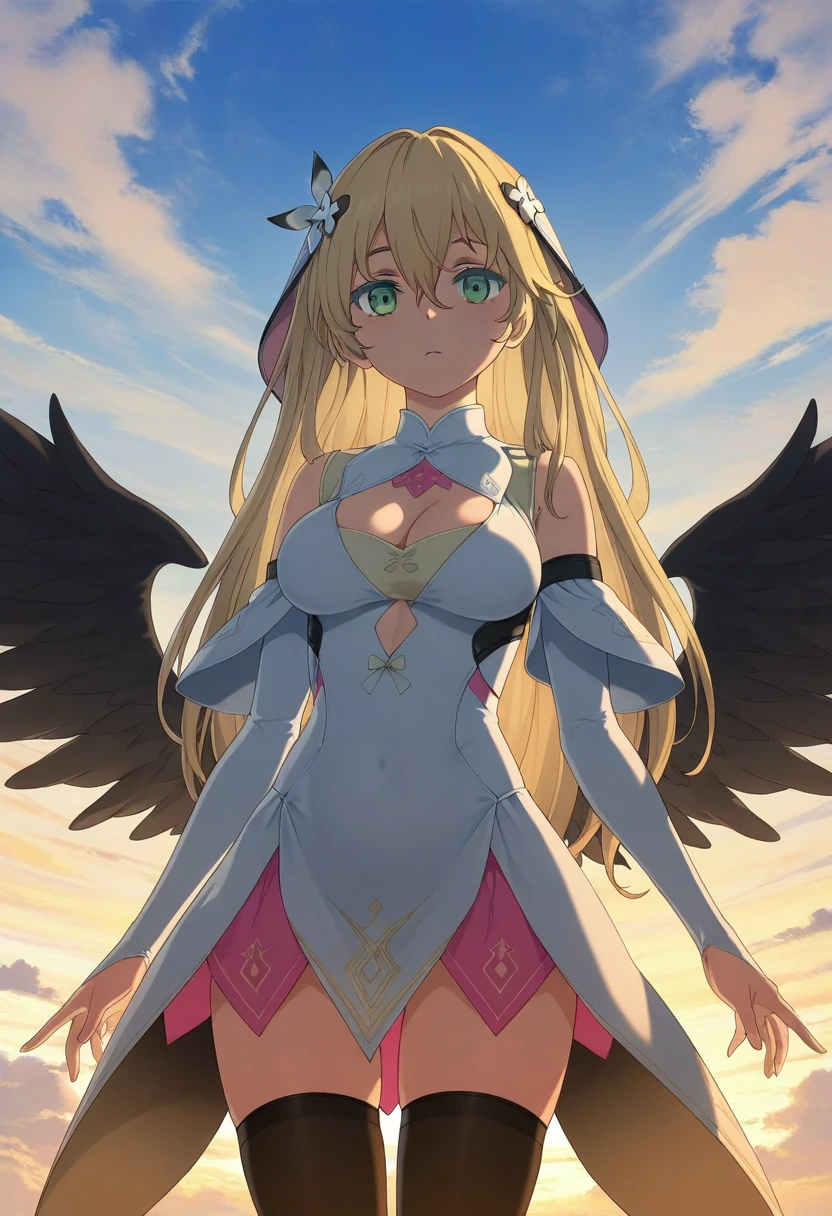 Anime. 1 Girl. Cute girl. Angel. Slave. Blonde. Long hair. Blue eyes. Beautiful eyes. Perfect eyes. Expressive eyes. Ideal face. Snotty nose. 16 years. Big breasts. Beautiful breasts. Pointy ears. She's having her period. Her crotch is bleeding. There is a small streak of menstrual blood on the panties. Menstrual blood flows down the thighs. Ideal anatomical body. Beautiful long legs. The whole body is covered with scars. Angel wings. White wings. Dirty tunic. Torn tunic. dirty panties. Torn panties. Barefoot. Slave collar. Shackles. Standing. Full height. Fantasy. City. Street. Many people. Beautiful character design. Shiny skin. Full body. nsfw. Scat. Official art. Extremely detailed CG Unity 8k wallpaper. Ideal lighting. Ultra high resolution 4K. Super detailed 8K. A high resolution.