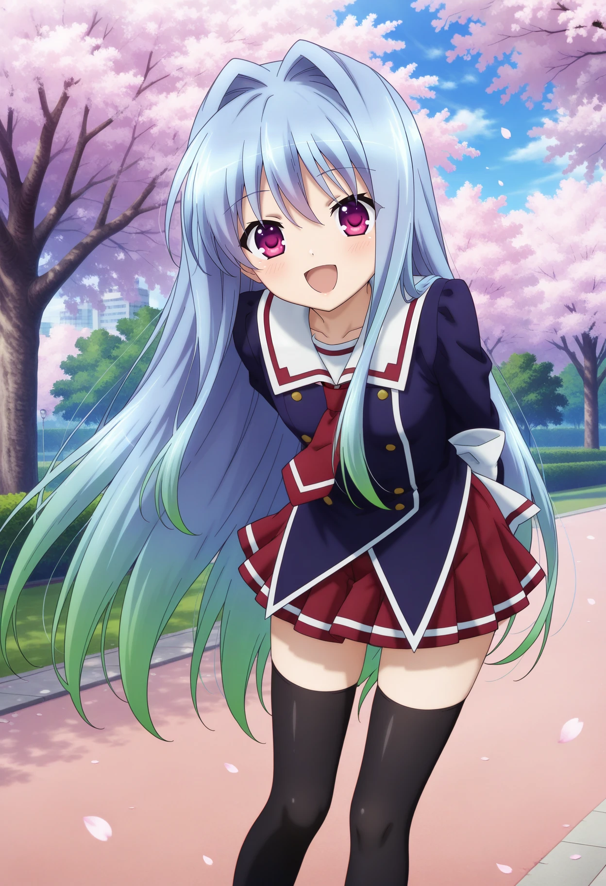 1girl, :d, fear kubrick, (highres, high quality:1.4) absurdres, panties, white shirt, cameltoe, caustics:1.1, front slit, navel, side-tie panties, striped panties, blue hair, ass_up, leaning forward, red eyes, standing, cowboy shot, front_innie, night sky, light rays, blush, collarbone, cleavage, lingerie, flat chest, light smile, upturned eyes, fang, butt crack, standing, from_behind, ass, rock, onsen, light particles, partially submerged, water, wedgie, frontal_wedgie, detailed_clothes, outdoors, starry sky, detailed_underwear, cherry blossoms, looking at viewer, fog, small breasts, innie, nipples, very long hair, bare shoulders, clitoris, pelvic curtain, cameltoe, strap slip, bangs, blue_hair, blush, bow, cherry_blossoms, confetti, eyebrows_visible_through_hair, falling_petals, hair_intakes, leaves_in_wind, long_hair, long_sleeves, looking_at_viewer, looking_back, open_mouth, panties, petals, petals_on_liquid, pleated_skirt, red_eyes, sailor_collar, school_uniform, serafuku, shirt, skirt, smile, solo, striped, striped_panties, thighhighs, underwear, very_long_hair, white_sailor_collar, wind, wind_lift, <lora:Kubrick_FearV2-10:1> <lora:Tsurime:1>