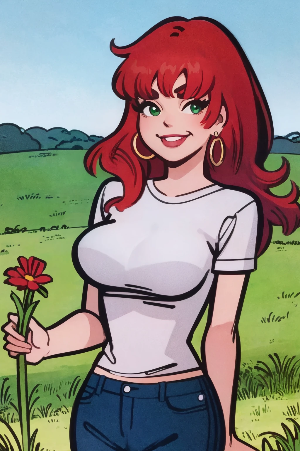 (best quality,4k,8k,highres,masterpiece:1.2),ultra-detailed,realistic,sexy high school girl with orange hair in a garden setting,beautiful detailed eyes, beautiful detailed lips,extremely detailed eyes and face,long eyelashes,flawless skin,pink panties peeking from under the skirt,gorgeous pink and black ,fitted skirt accentuating the curves,plaid pattern on the skirt,cropped white blouse,unbuttoned top buttons,large round breasts,confident and alluring pose,sunlight filtering through the trees,soft warm lighting,floral background, vibrant colors,portraits,high contrast,color grading with warm tones.