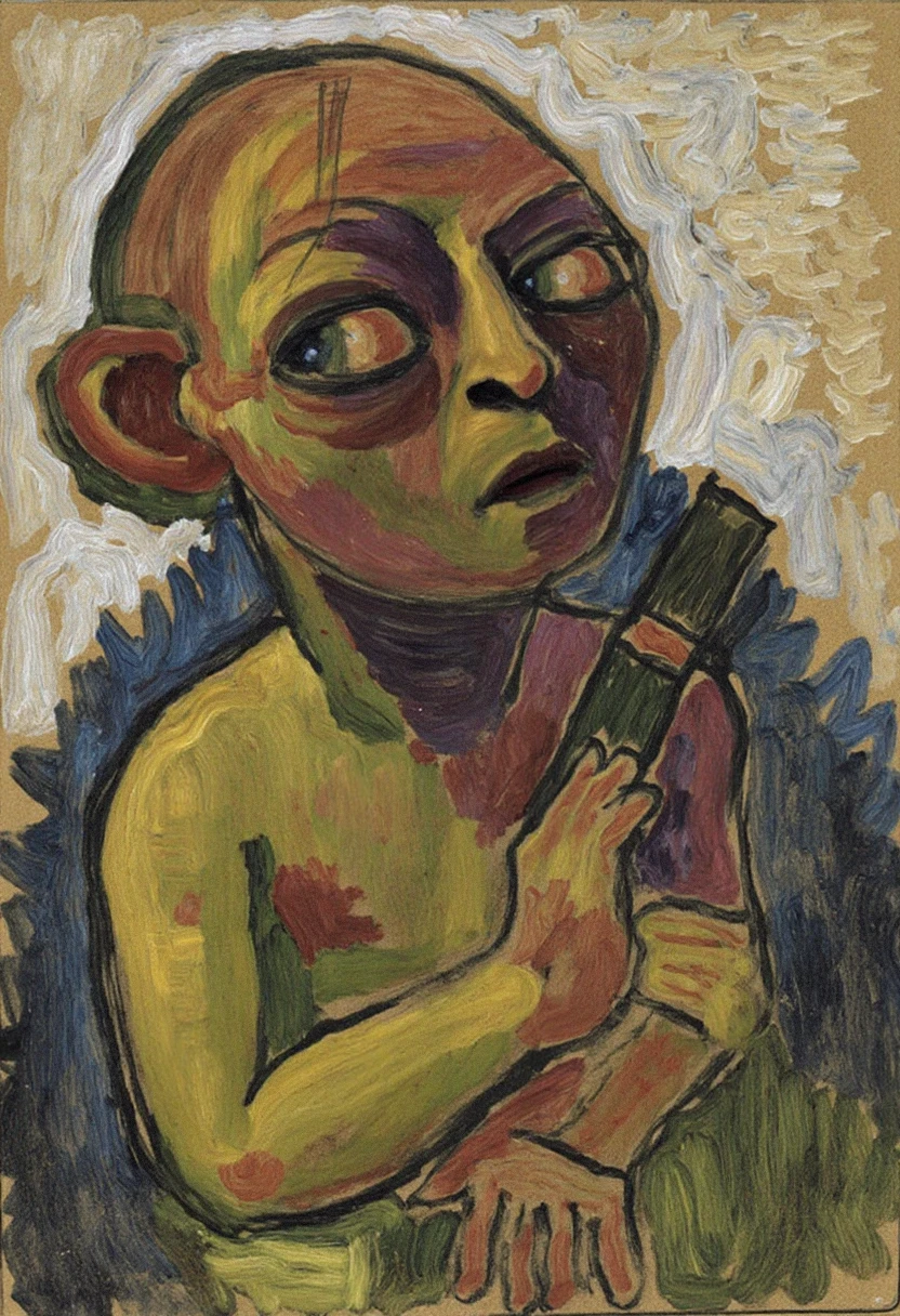 jwlnsk, expressive abstracted portrait of gollum, gollumlora<lora:Flux\Jawlensky_Visions FLUX_LORA jwlnsk.safetensors:1.0:1.0> <lora:Flux\Gollum - Flux_Lora gollumlora.safetensors:1.0:1.0>