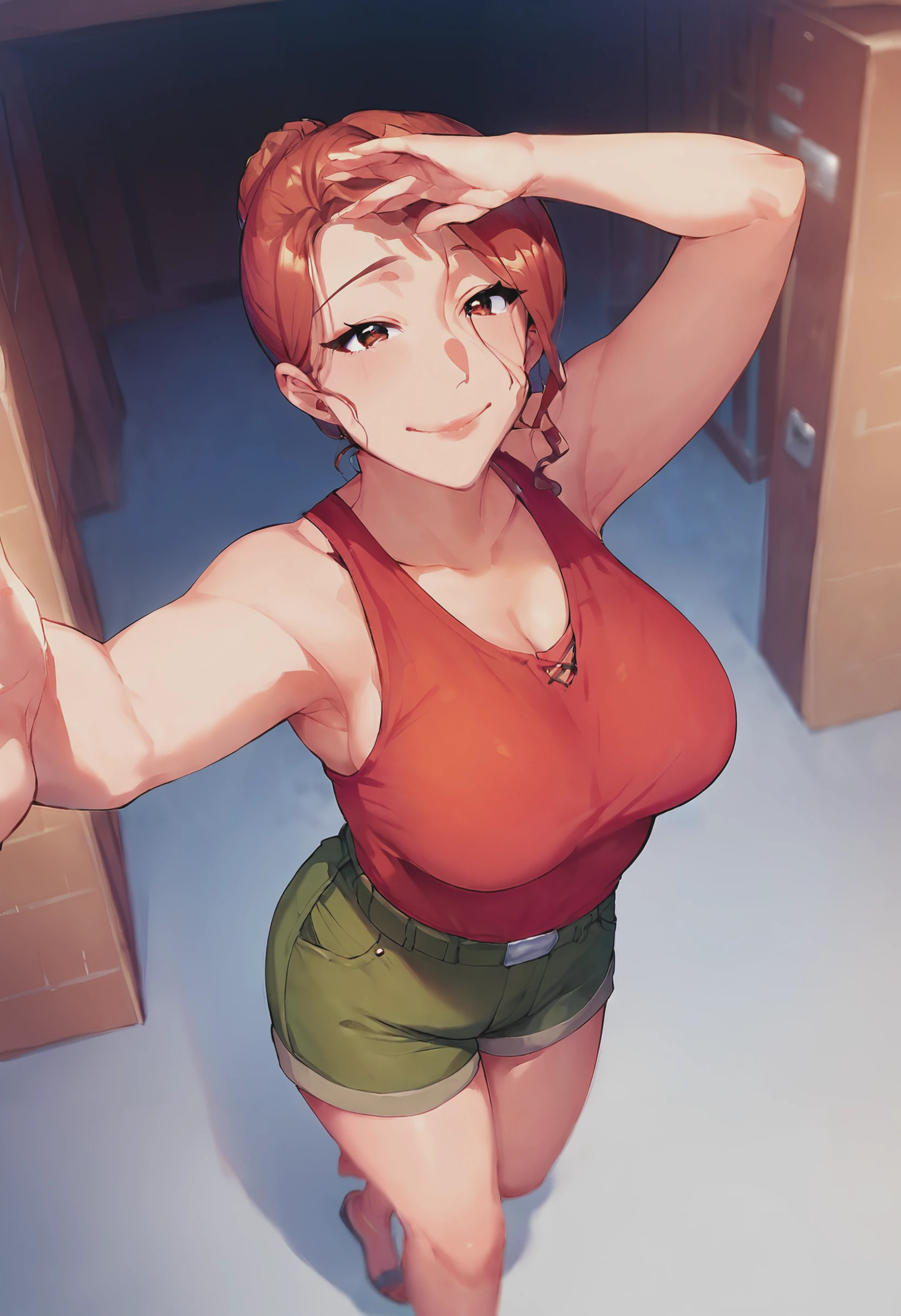 1girl,zoe,(heterochromia:1.3),(long hair),multicolored hair,(messy hair),orange hair,croptop,short pants,,thicc,thick thighs,curvy,small breasts,,smile,smiling,(smug:1.2),(teasing smile),seductive expression,(smirk),(half closed eyes),night,darkness,star,(starry night),(portrait:1.3),hips,standing,masterpiece,extremely detailed CG unity 8k wallpaper, best quality,32k,focus sharp, 