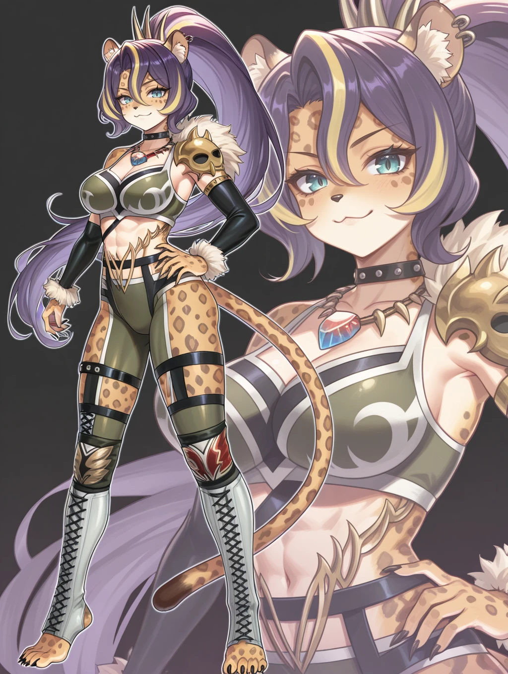 (plain background, masterpiece, best quality, ultra-detailed, best shadow, best rendering, ultra detailed, illustration, beautiful, amazing: 1.2) 1girl, Celica from Fire Emblem, Celica, (sex slave tattoo on navel, abs, stomach exposed, shackles on hands and legs, black choker on neck, leather collar, standing straight, high heels, white long hair, purple eyes, yellow tiger bikini with stripes on it)