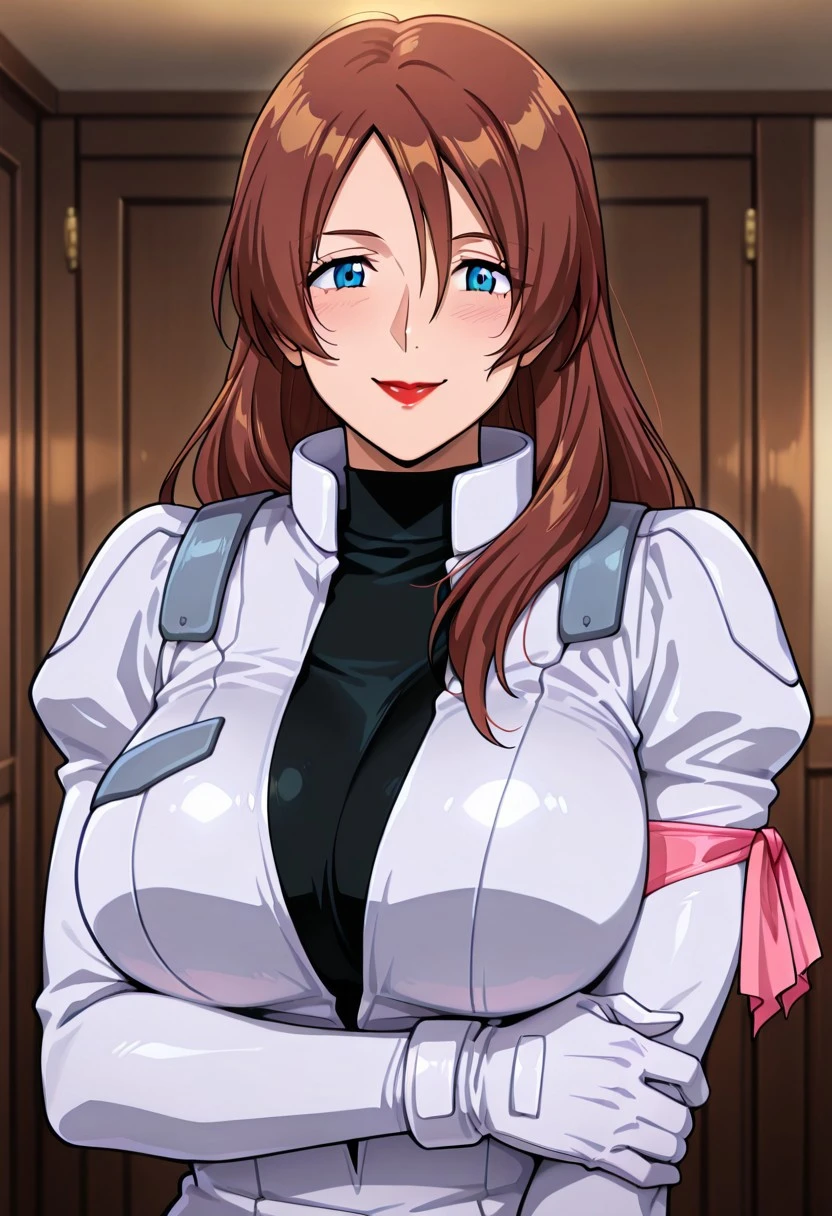 nsfw, best quality a girl illustration, masterpiece, ultra high res, best quality, ultra detailed, high resolution, 4k, 8k, Sumeragi_Lee_Noriega, (glansjob:1.5), (handjob:1.5), small face, Gundam 00, official art, embarrassed, shy, smile, happy, kind_smile, brown_hair, long_hair, hetero, cum, cupping hands, Cum dripping from penis, (cum on hands:1.1), excessive cum, (penis:1.2), suggestive fluid, dripping, red eyes, makeup, lipstick, jacket, (white shirt:1.2), long sleeves, gloves, (purple_jacket:1.2), (purple_suit:1.2), pov, (Night:1.5), nice hands, perfect hands, <lora:breastsizeslideroffset:0.3>, huge breasts, <lyco:GoodHands-beta2:1> , <lora:Sumeragi_Lee_Noriega_Trailblazer-KK77-V1:0.6>, <lora:DDglansJob_1:1>, <lora:suggestive_liquid_v1.1:0.5>,