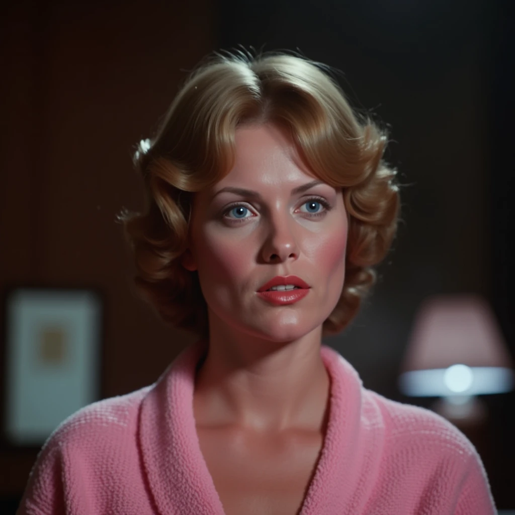 cinematic film still of <lora:cinematic 8mm film style v1-step00001950:0.8>
1980's cinematic 8mm film style a cute housemother short hair blue eyes woman in a pink robe looking at the camera, perfect cinematic image, sharp cinematic image, detailed film image, Kodak film grain style, high quality cinematic photography, cinematic deep color film style, 8mm film style, Kodak 250D style, Kodak 500T style, cinematic detailed background, 1980's cinematic film style, solo, short hair, blue eyes, blonde hair, blurry, portrait, brown hair, indoors, old woman, closed mouth, horror (theme), painting (object), portrait (object), lips, blurry background, meme, fine art parody, photorealistic, shallow depth of field, vignette, highly detailed, high budget, bokeh, cinemascope, moody, epic, gorgeous, film grain, grainy